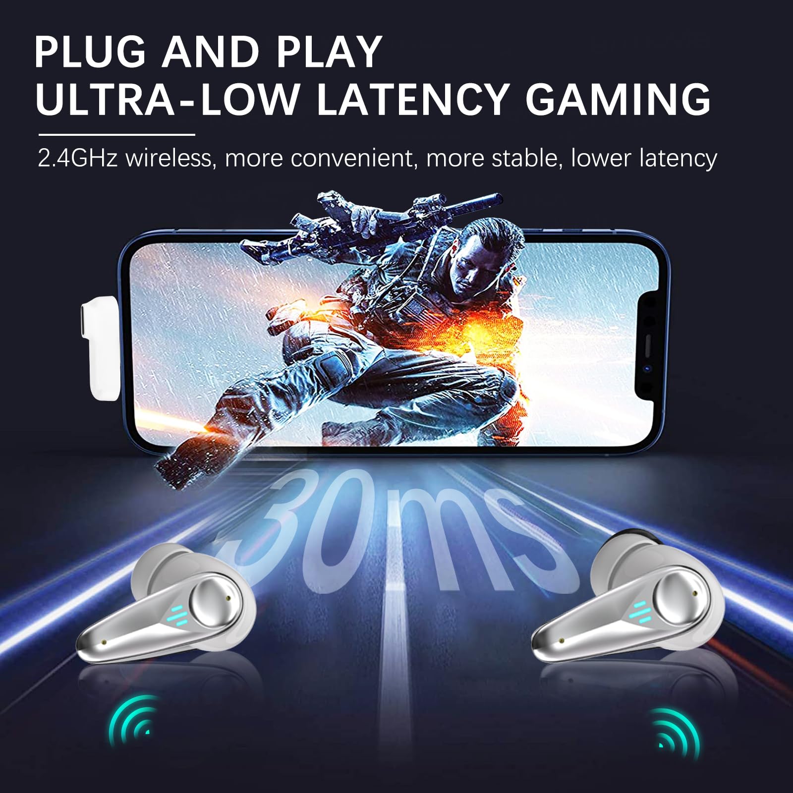 Low-Latency Wireless Gaming Earbuds with ANC and USB-C Dongle