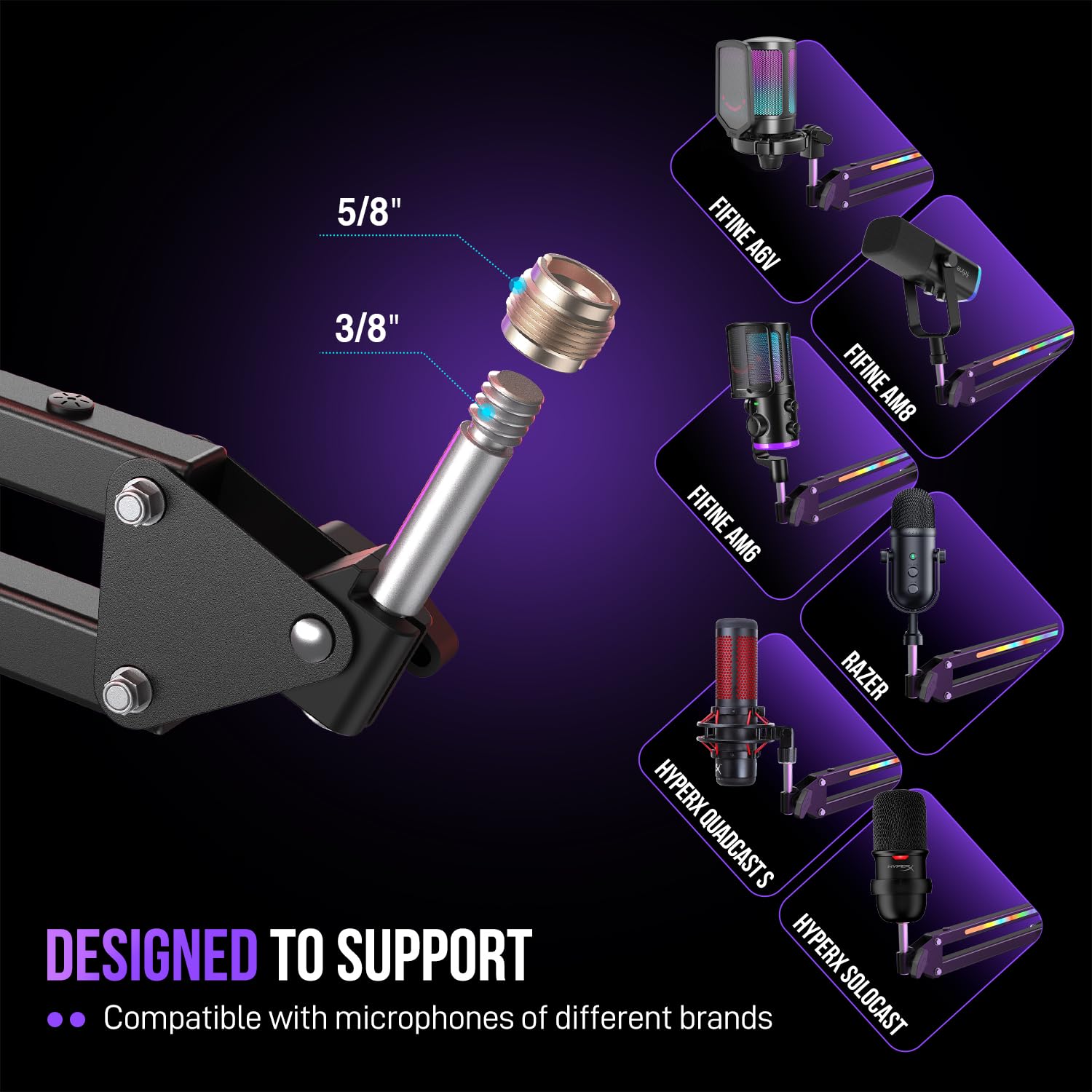 RGB Adjustable Microphone Boom Arm for Streaming and Gaming
