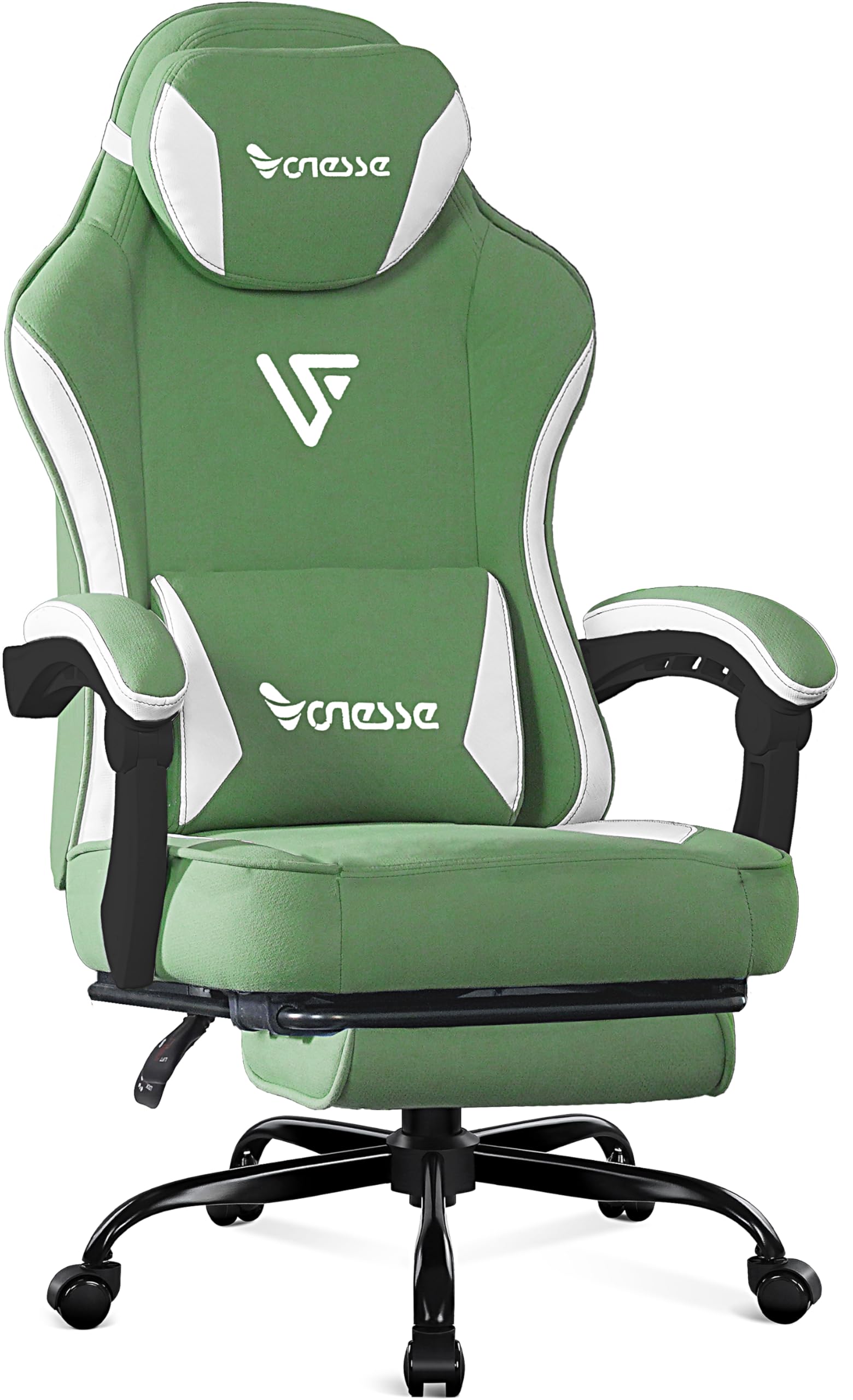 Fabric Reclining Gaming Chair with Footrest and Lumbar Support