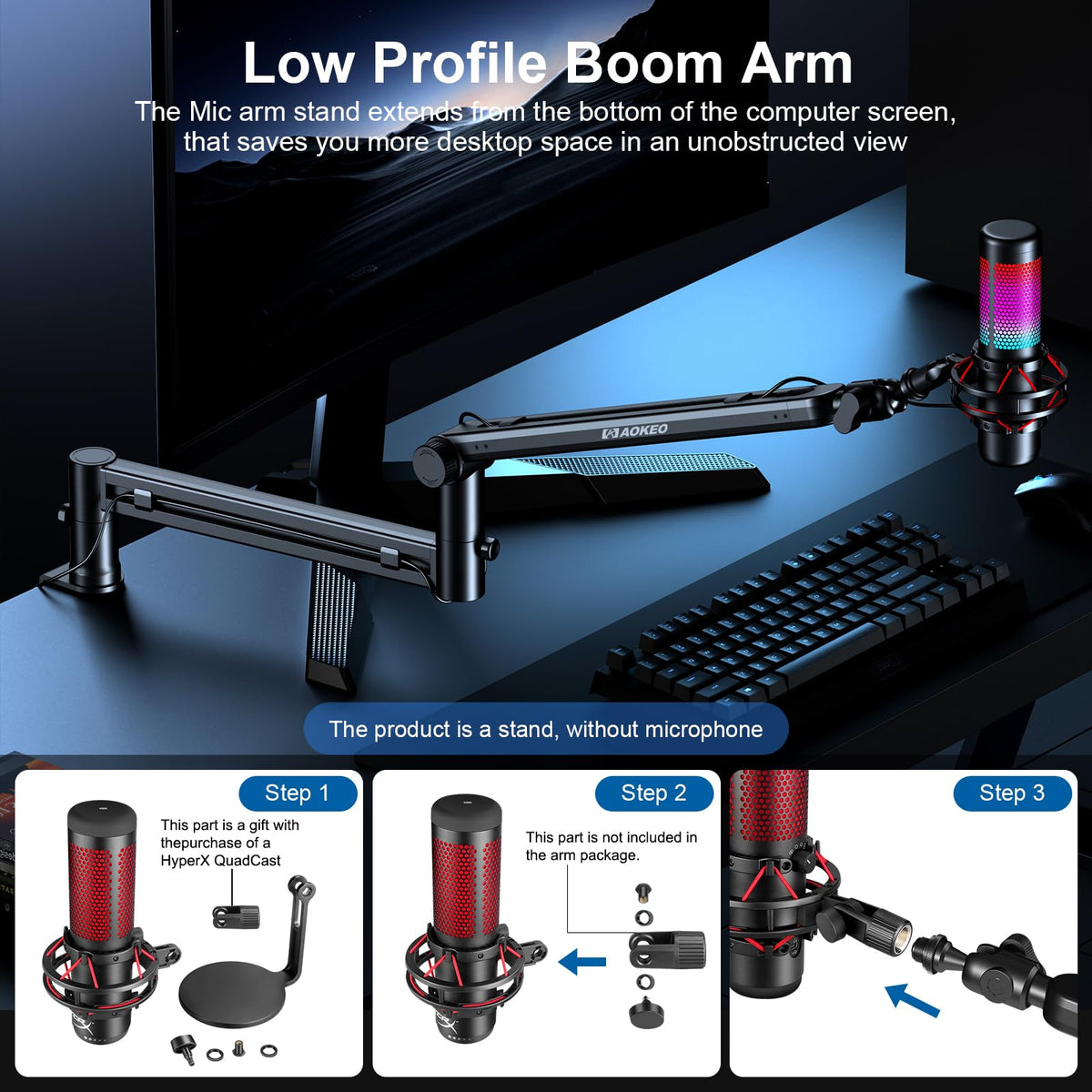 Low Profile Adjustable Microphone Boom Arm Stand