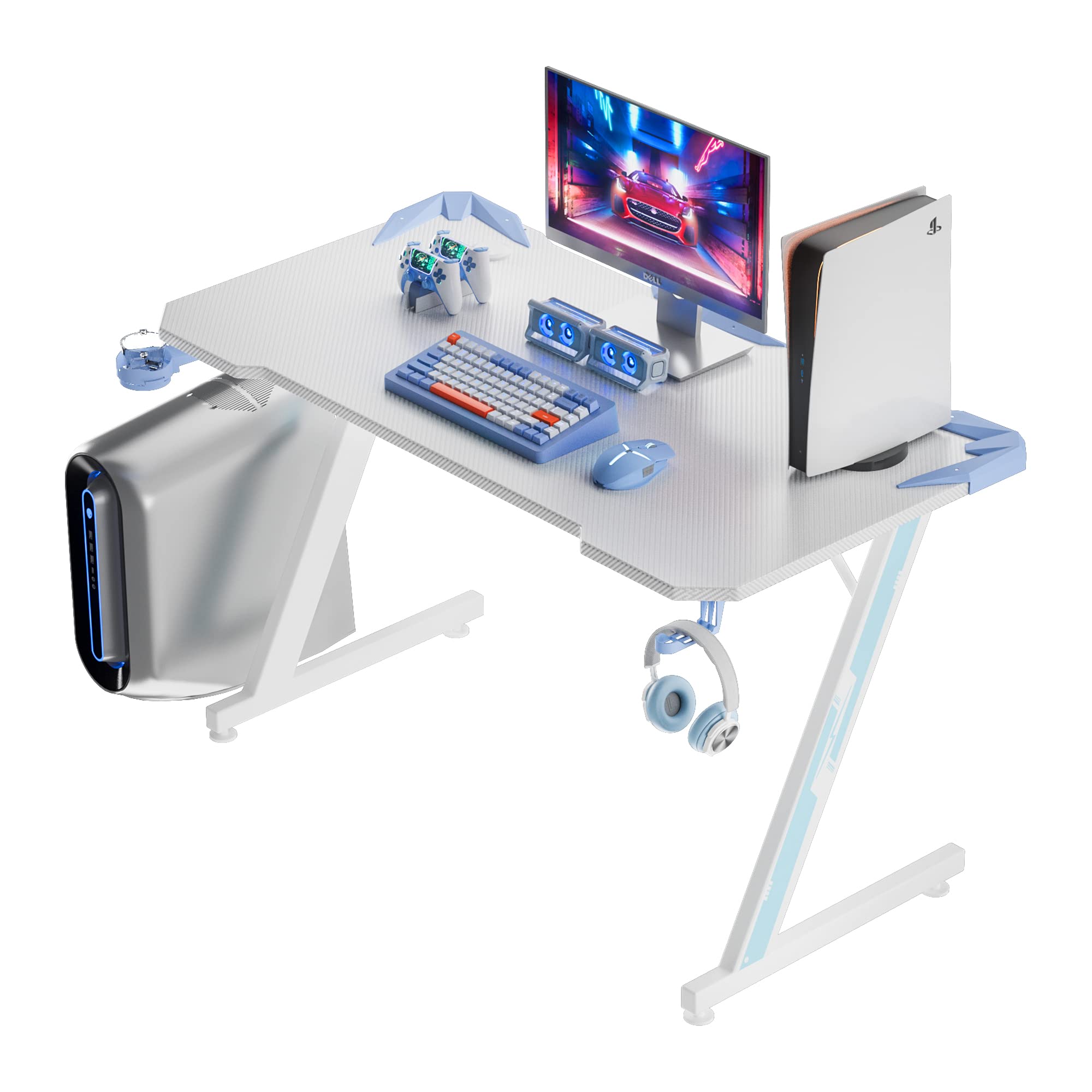 Carbon Fiber Gaming Desk with Cup Holder and Headphone Hook