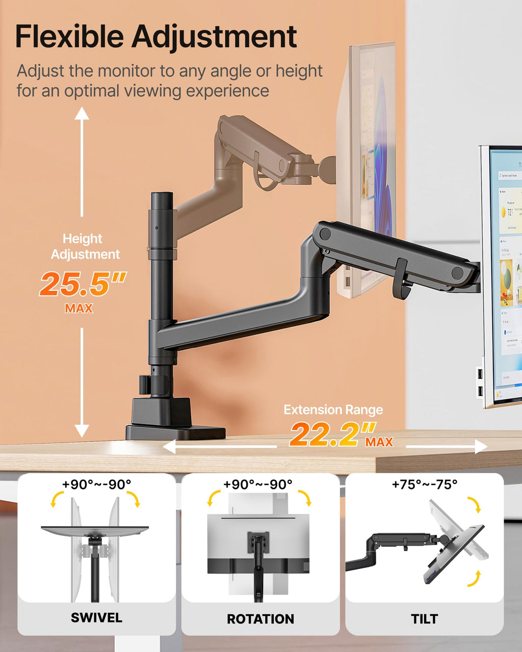 monTEK 17-57 Inch Ultrawide Monitor Arm for Up to 59.4lbs Screens