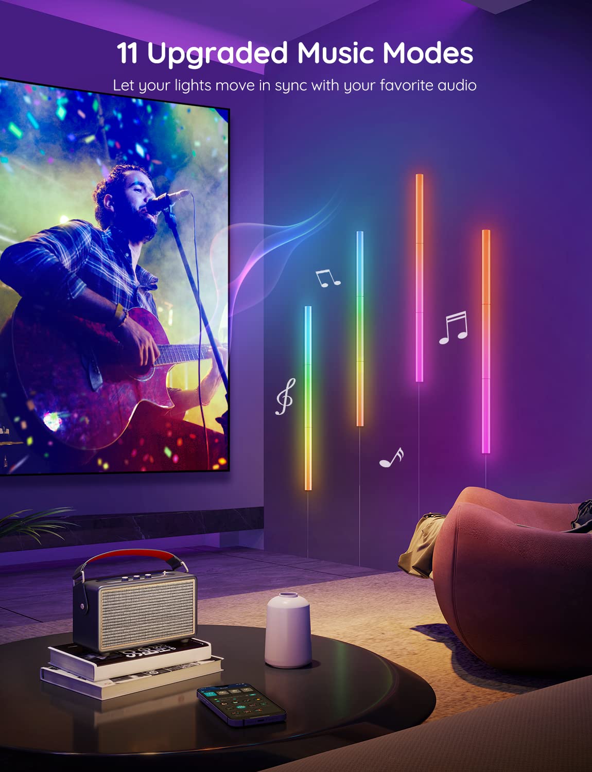 Smart RGBIC Wall Light Bars with Custom Gaming Effects