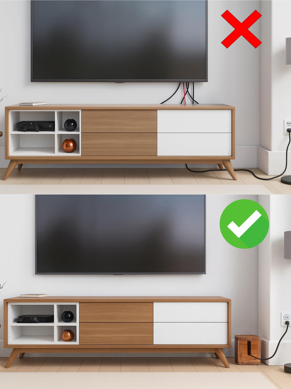 Wood Cable Management Box with Desk Wire Organizer