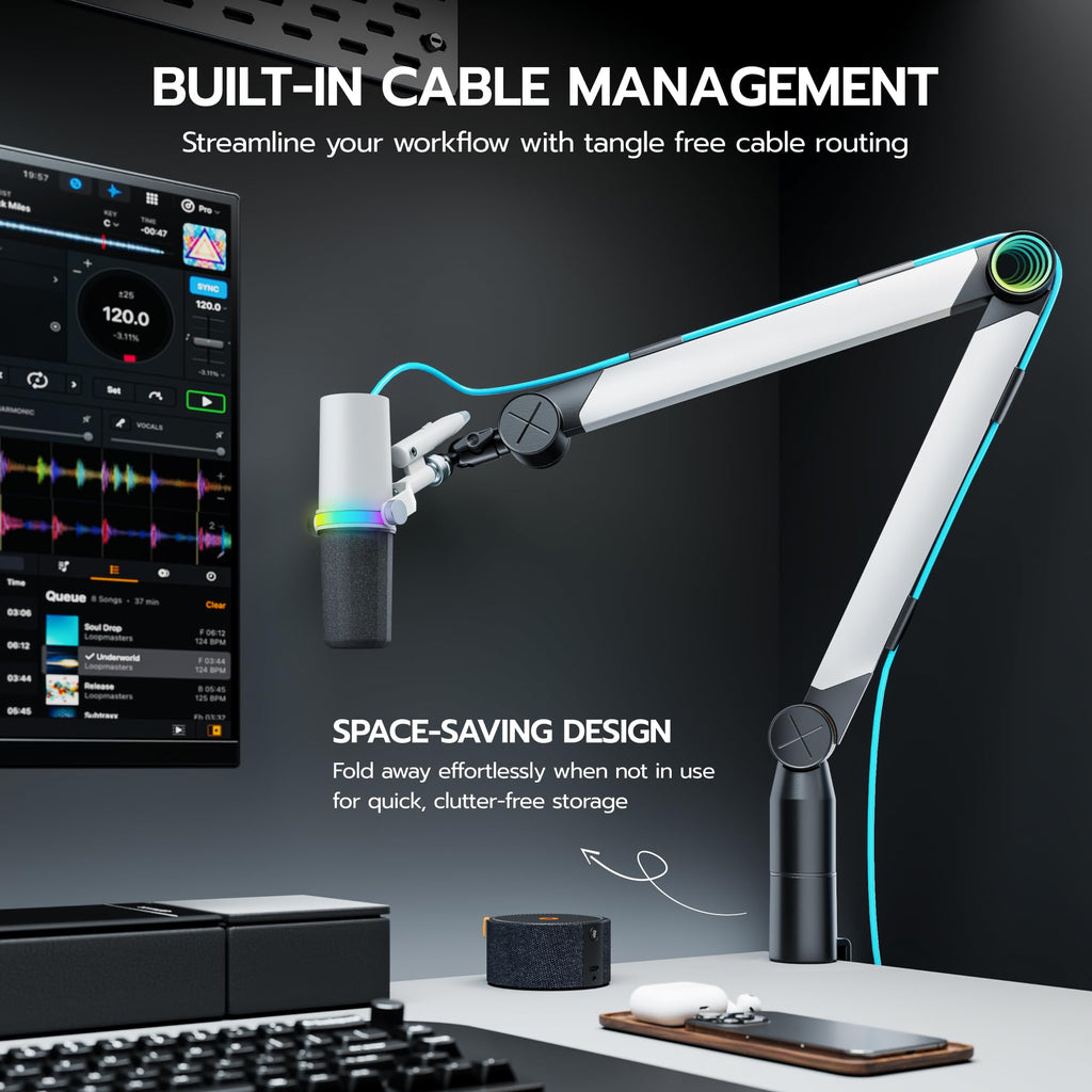 RGB Adjustable Microphone Boom Arm for Gaming Streaming