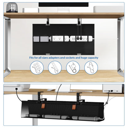 Under Desk Cable Management Tray with Fabric Cord Organizer