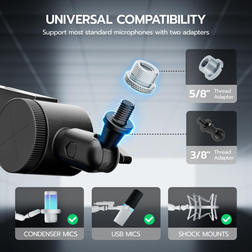 RGB Adjustable Microphone Boom Arm for Gaming Streaming