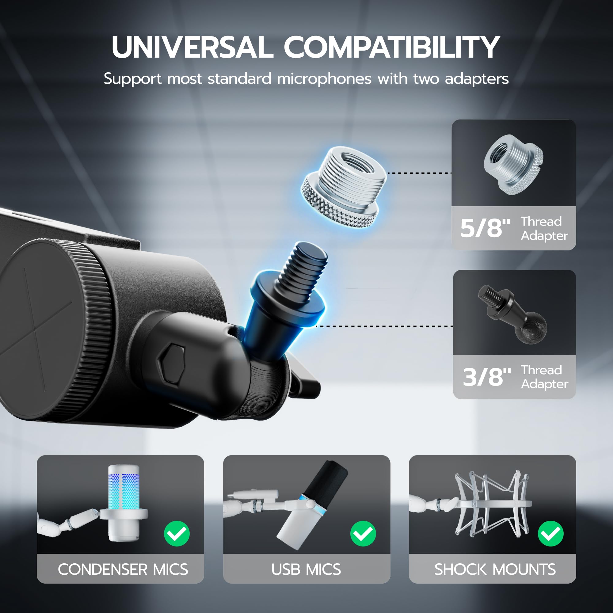 RGB Adjustable Microphone Boom Arm for Gaming Streaming
