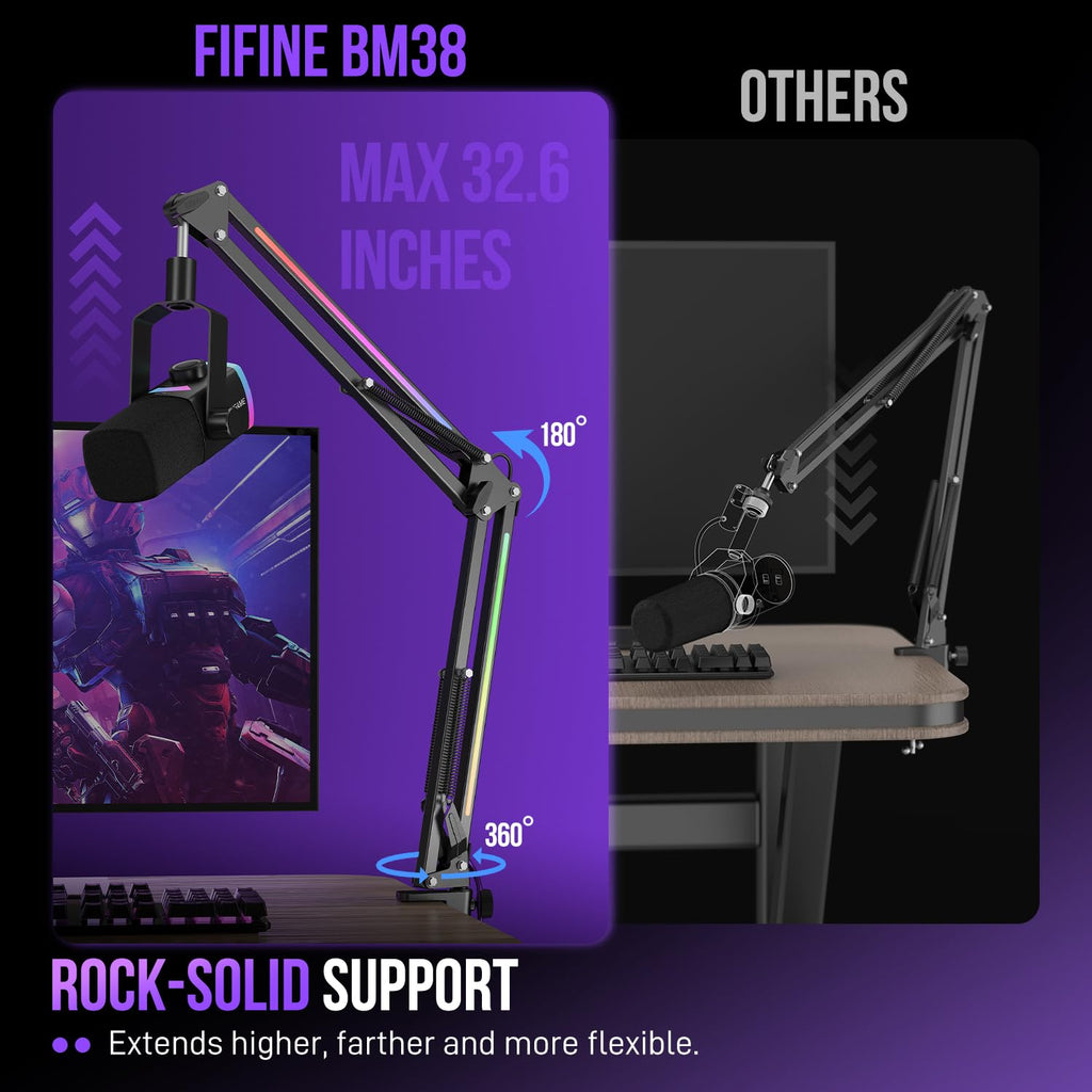 RGB Adjustable Microphone Boom Arm for Streaming and Gaming
