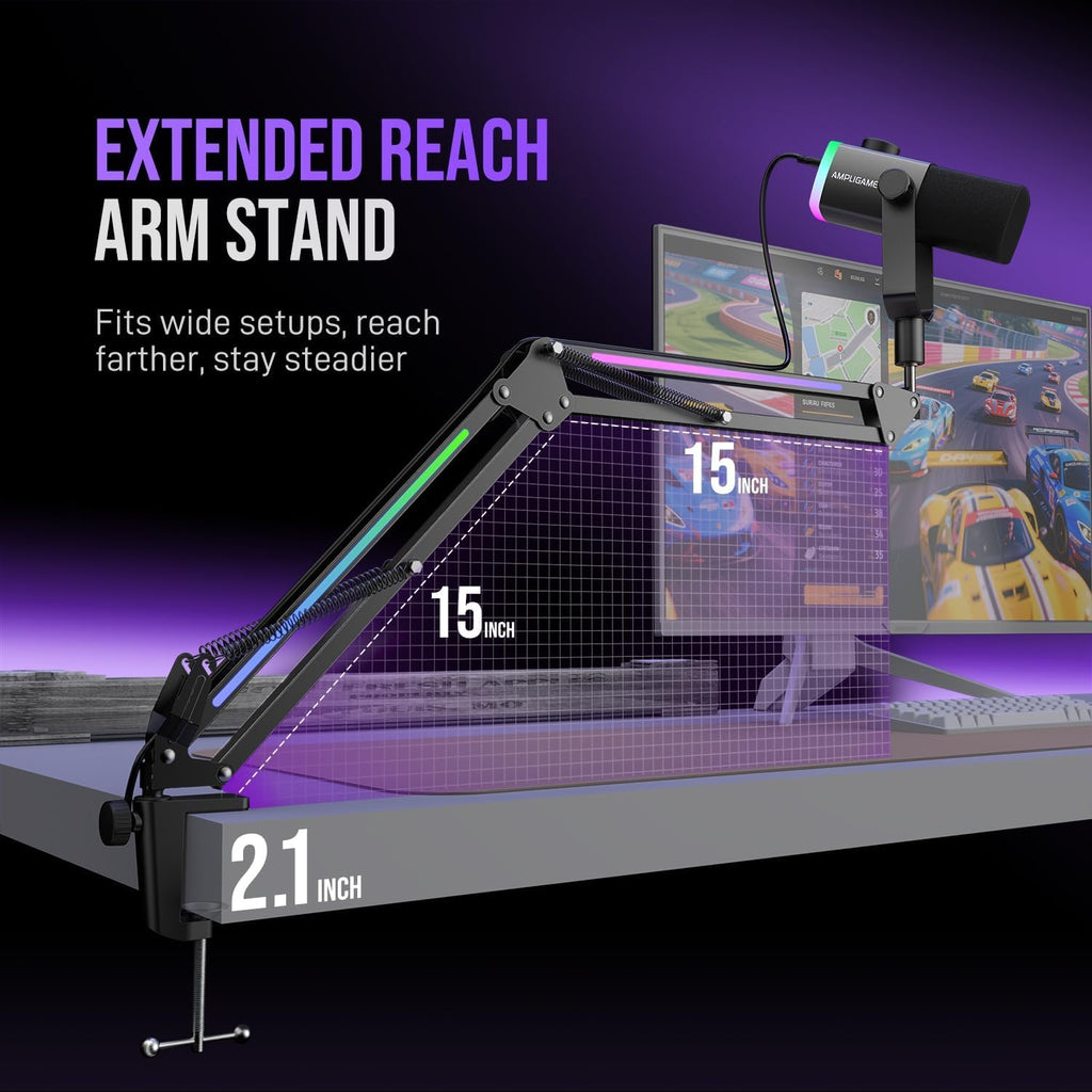 RGB Adjustable Microphone Boom Arm for Streaming and Gaming
