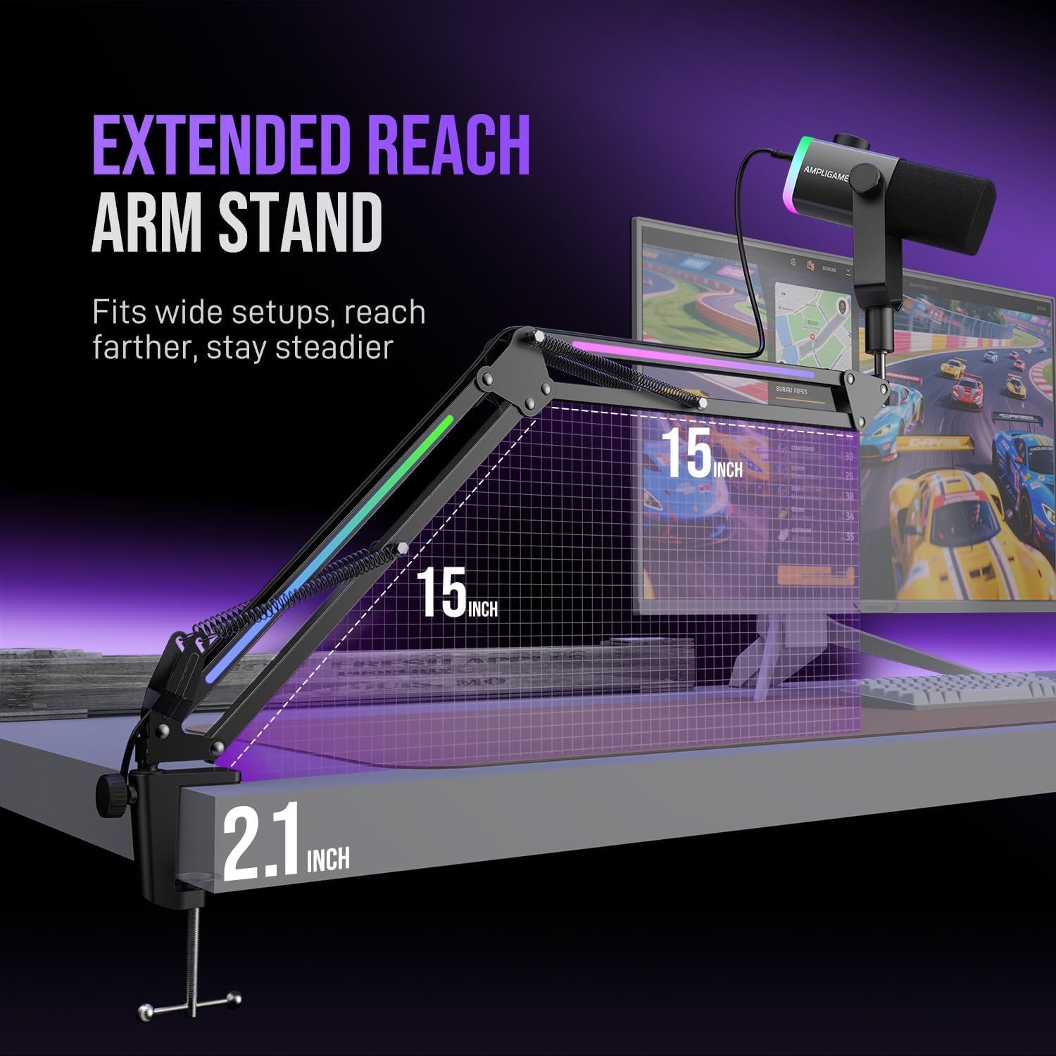 RGB Adjustable Microphone Boom Arm for Streaming and Gaming