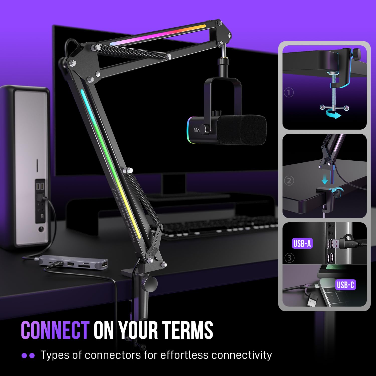 RGB Adjustable Microphone Boom Arm for Streaming and Gaming