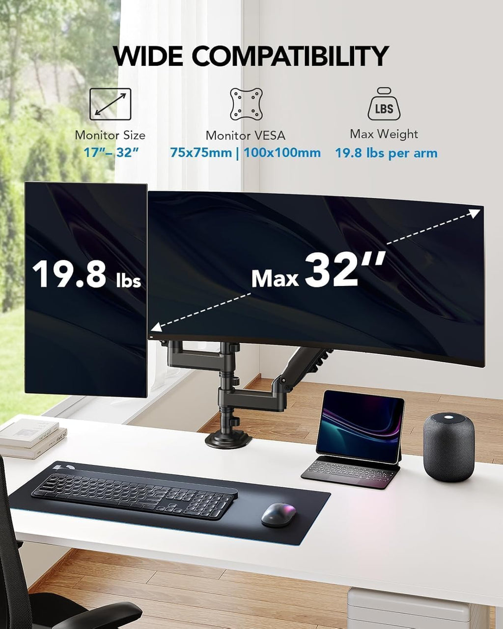 HUANUO Dual Monitor Stand, NITROGLIDE™ Dual Monitor Mount