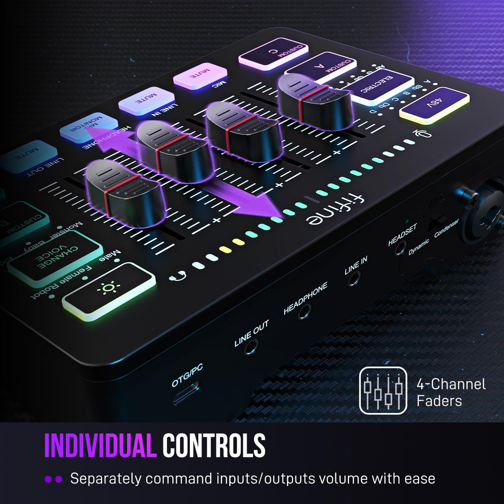 RGB Gaming Audio Mixer with XLR Interface and Voice Controls