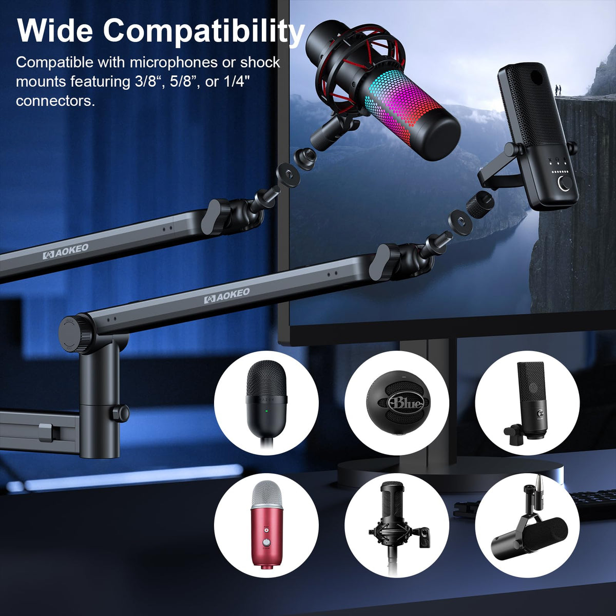 Low Profile Adjustable Microphone Boom Arm Stand