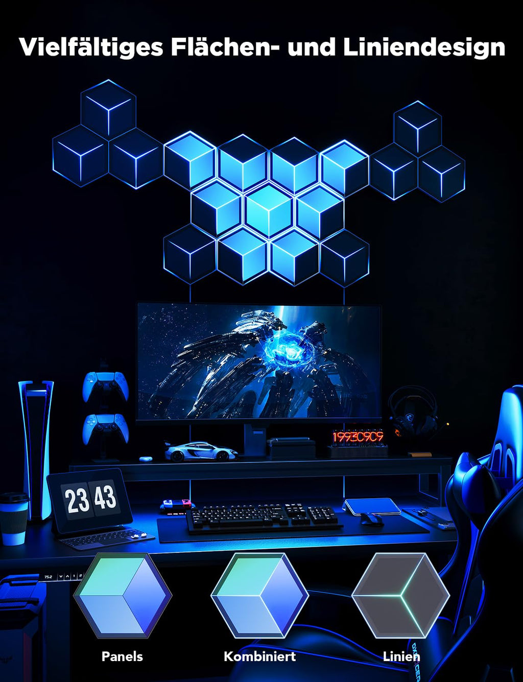 RGBIC Gaming Wall Light Panels with DIY Lighting Effects