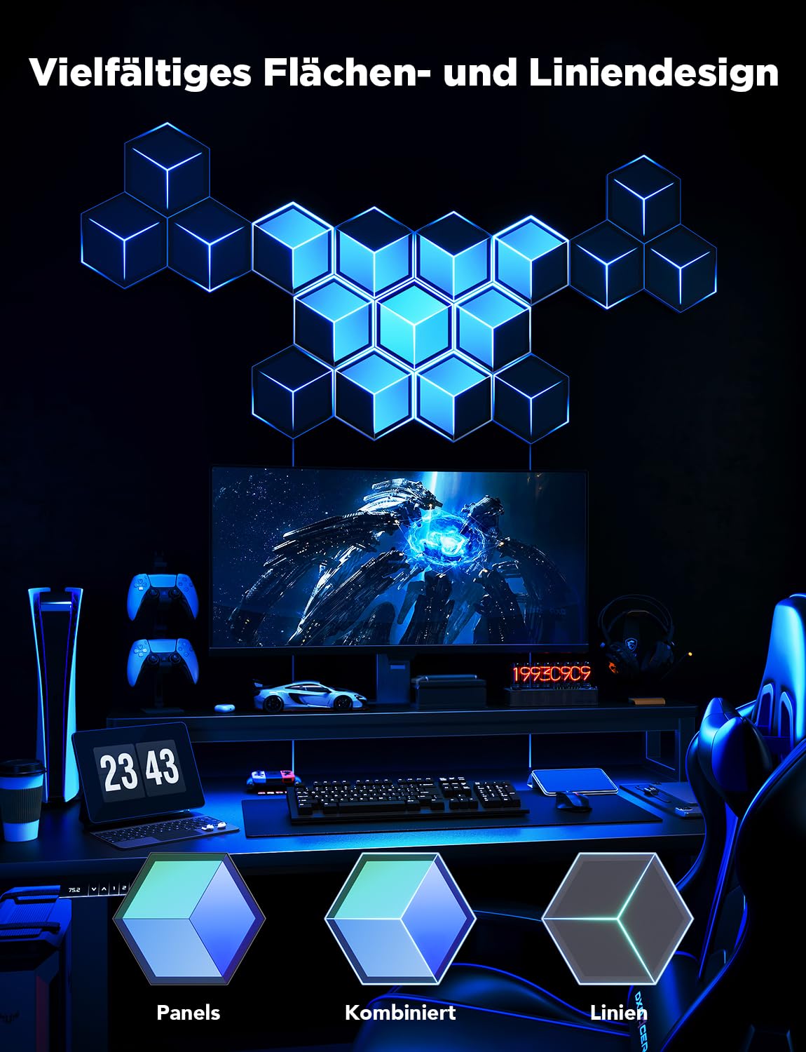 RGBIC Gaming Wall Light Panels with DIY Lighting Effects