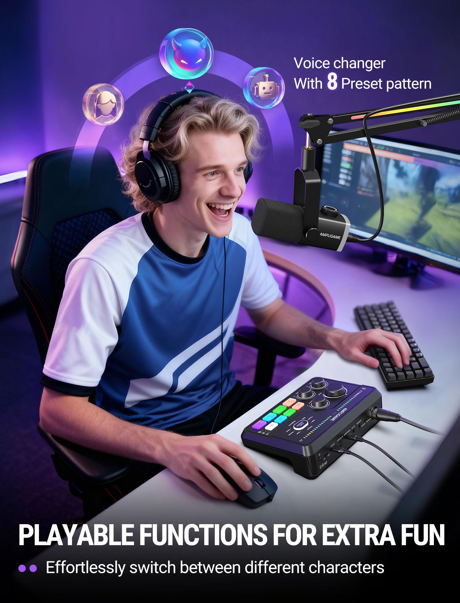 RGB Gaming Audio Mixer with Voice Control and XLR Support