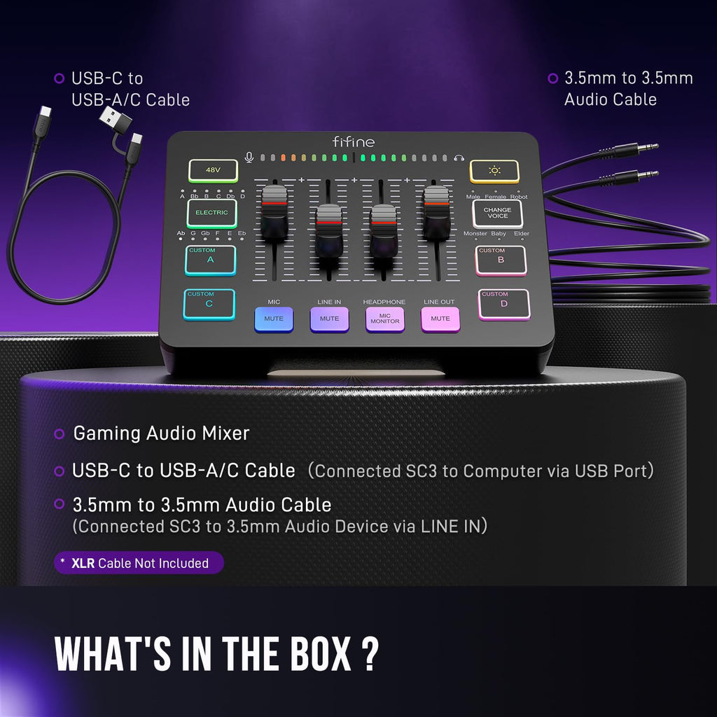 RGB Gaming Audio Mixer with XLR Interface and Voice Controls