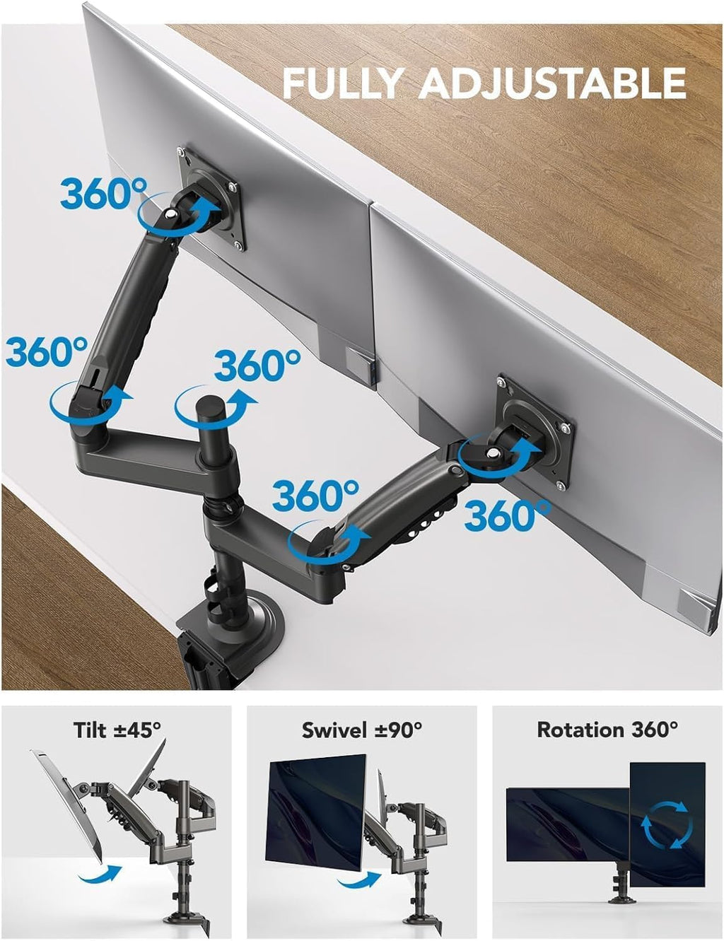 HUANUO Dual Monitor Stand, NITROGLIDE™ Dual Monitor Mount