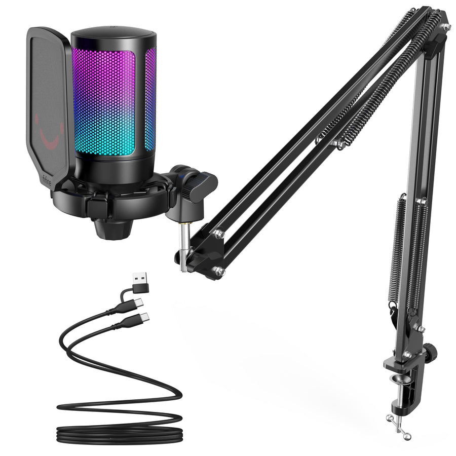 USB Condenser Gaming Microphone with Boom Arm and Pop Filter