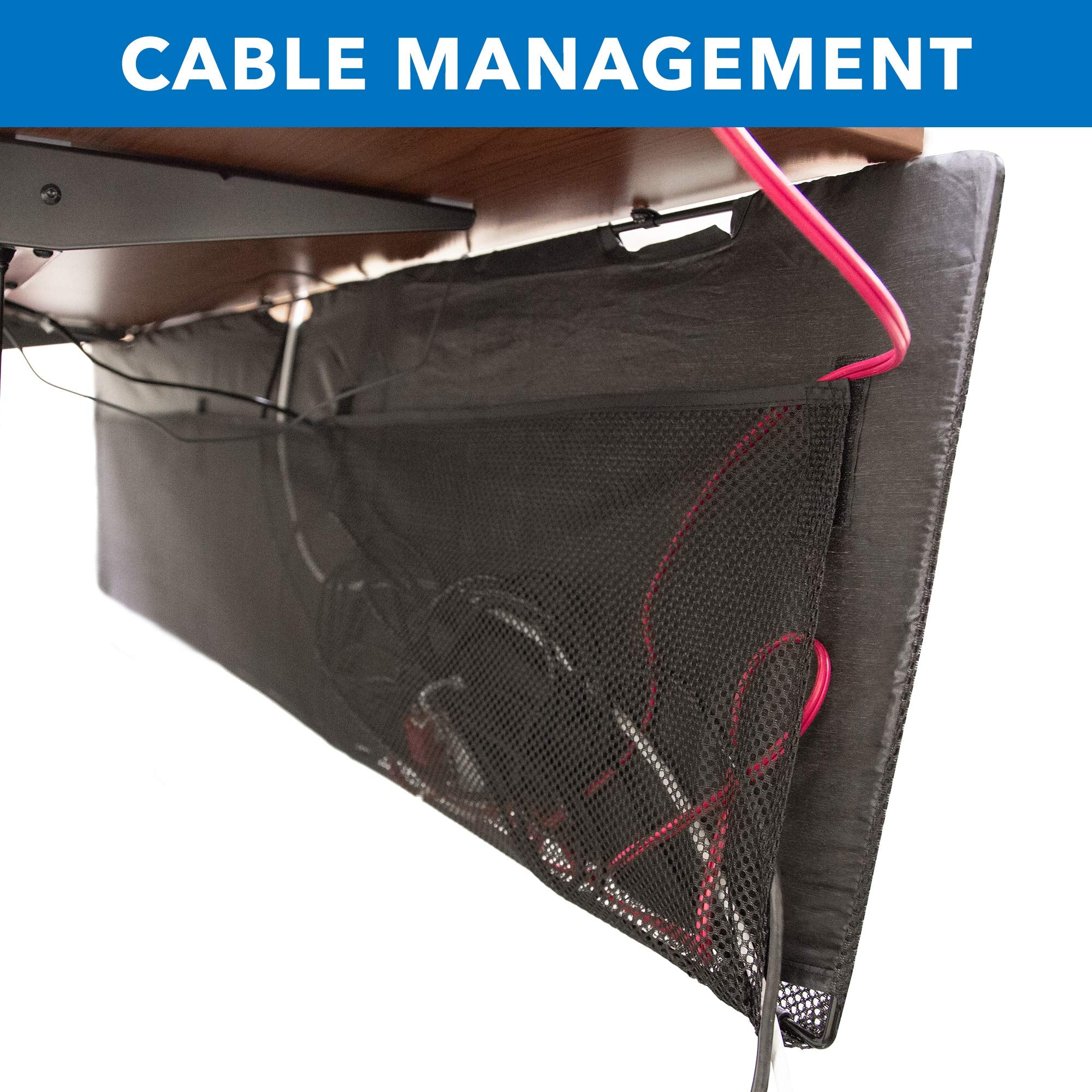 Under Desk Cable Organizer Panel with Mesh Storage Pockets