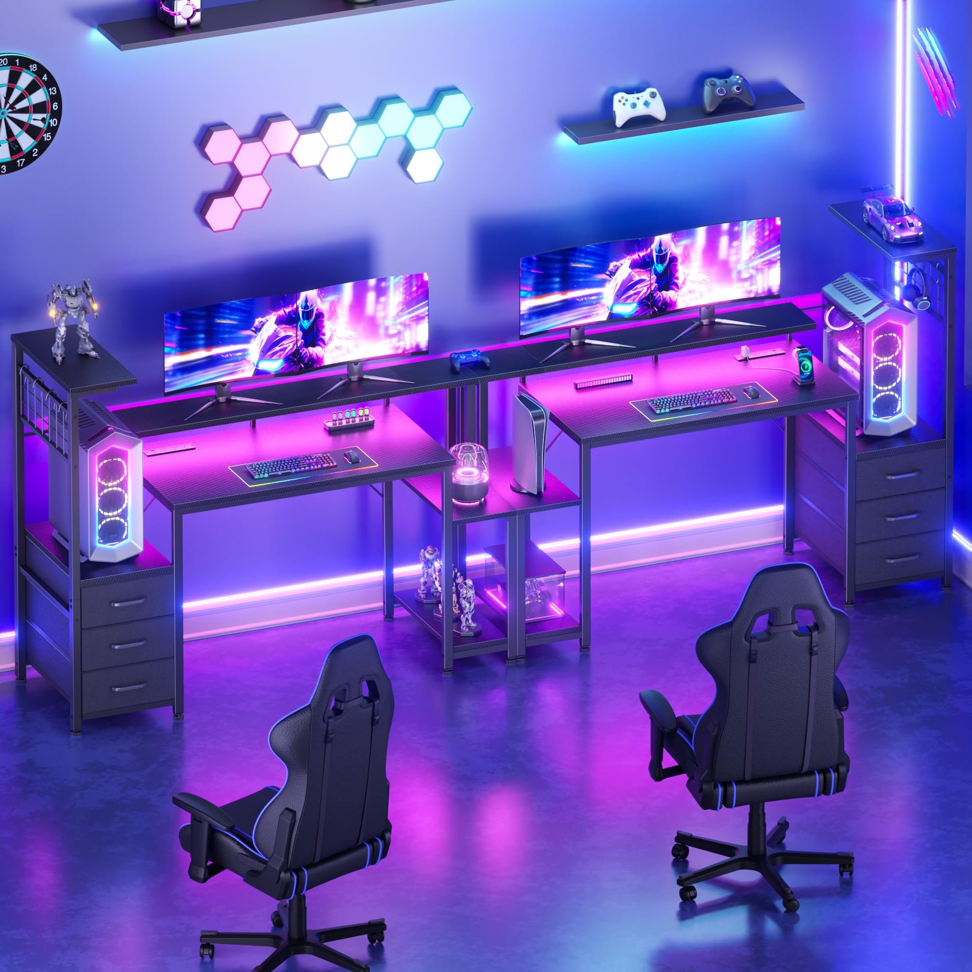 Korfile Gaming Desk with LED Lights & Power Outlet