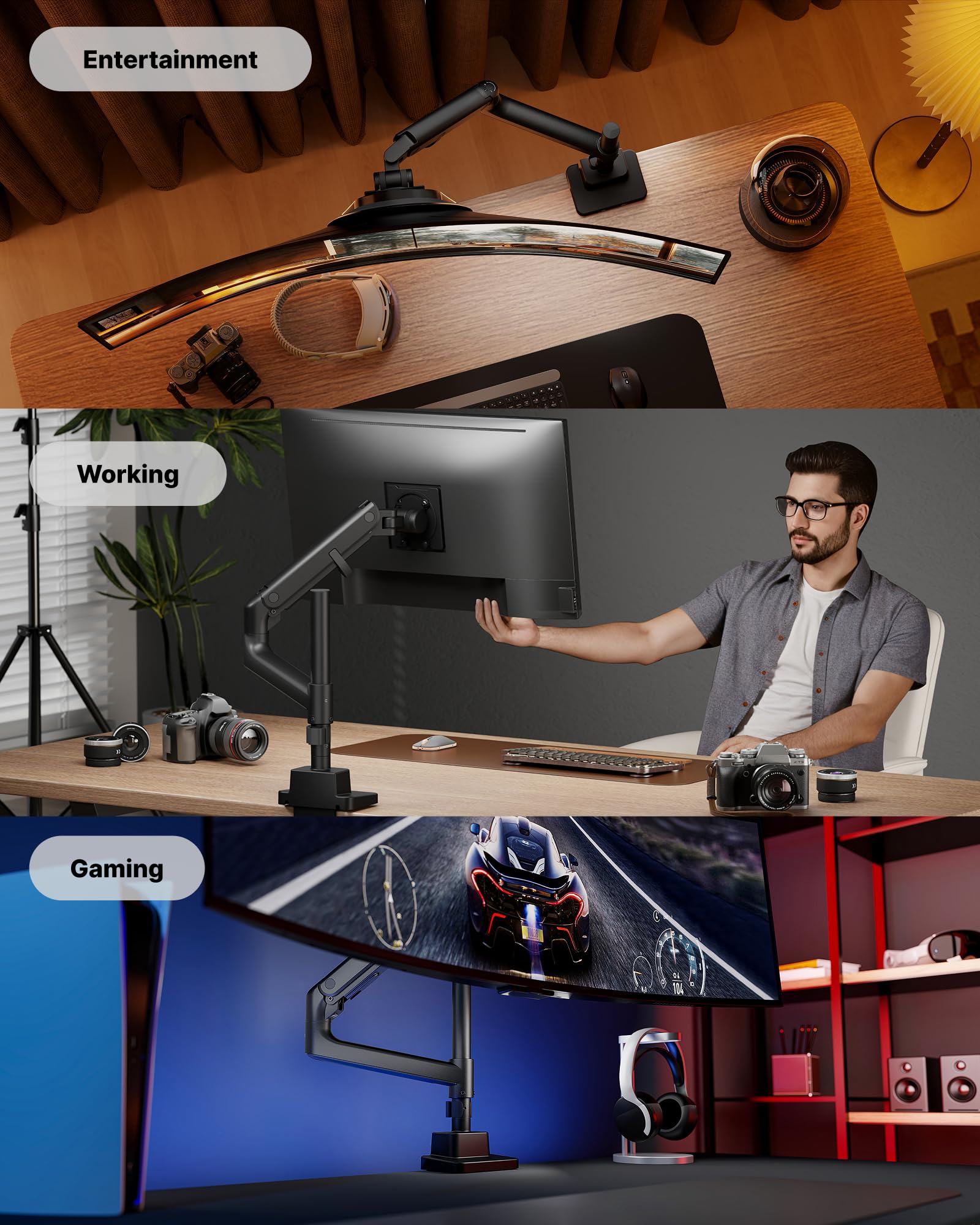 monTEK 17-57 Inch Ultrawide Monitor Arm for Up to 59.4lbs Screens