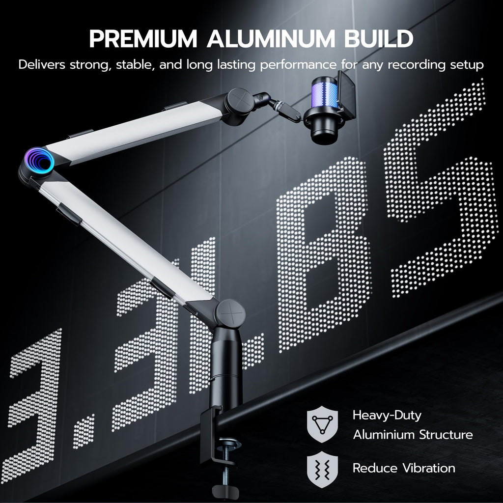 RGB Adjustable Microphone Boom Arm for Gaming Streaming