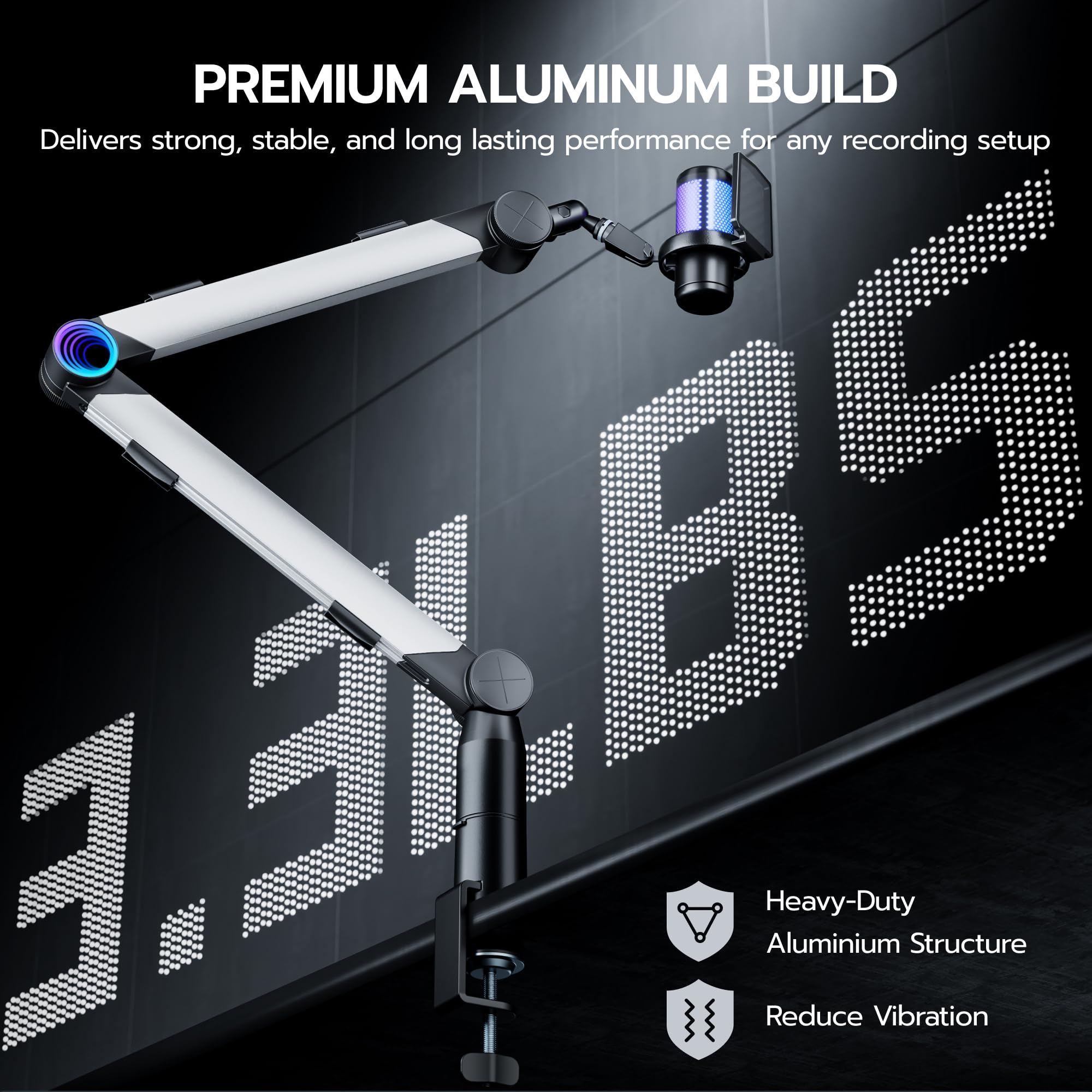 RGB Adjustable Microphone Boom Arm for Gaming Streaming