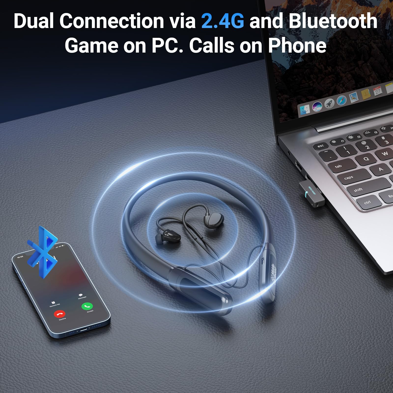 Low-Latency Wireless Gaming Earbuds with 2.4G Dongle