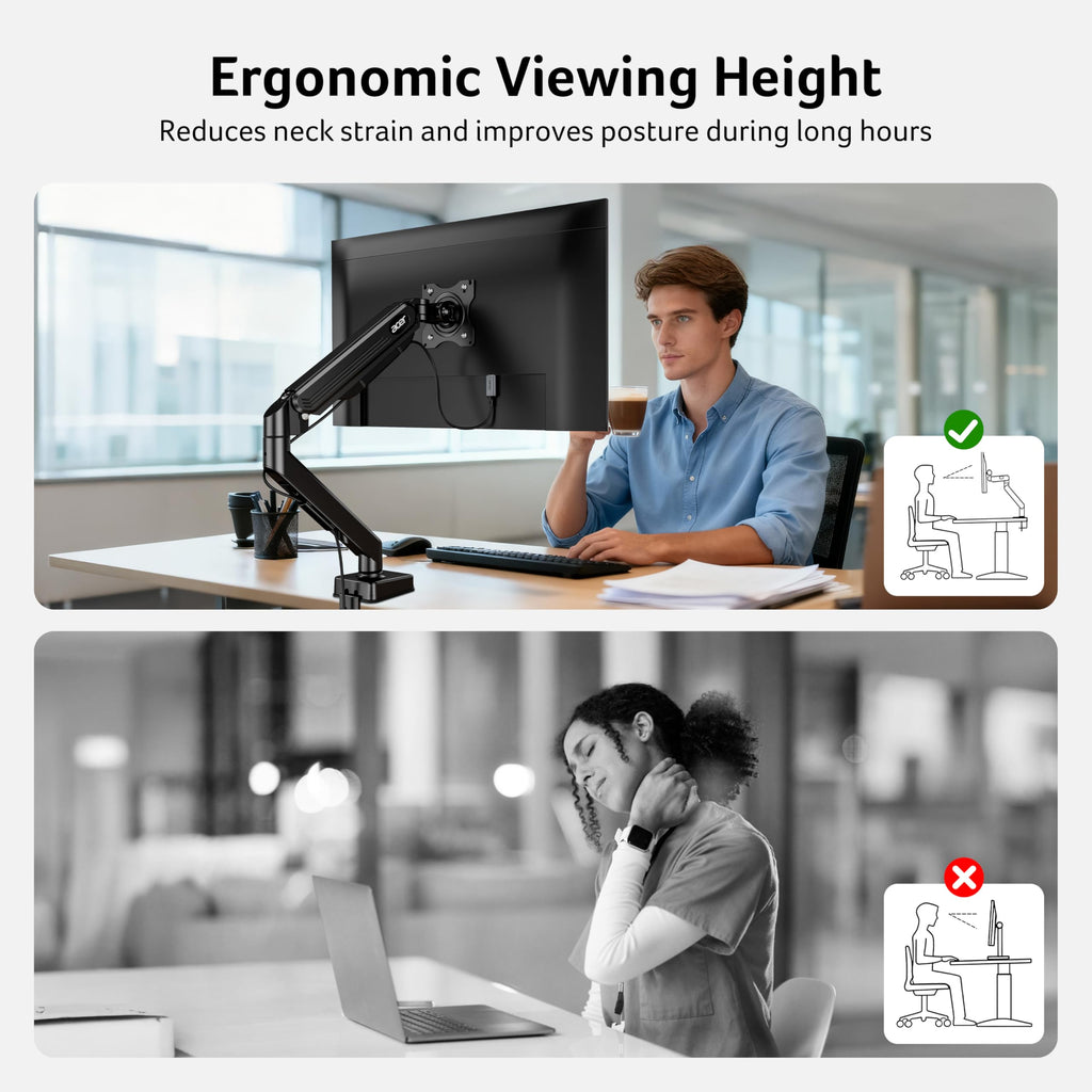 Single Monitor Arm Mount with Gas Spring Height Adjustment