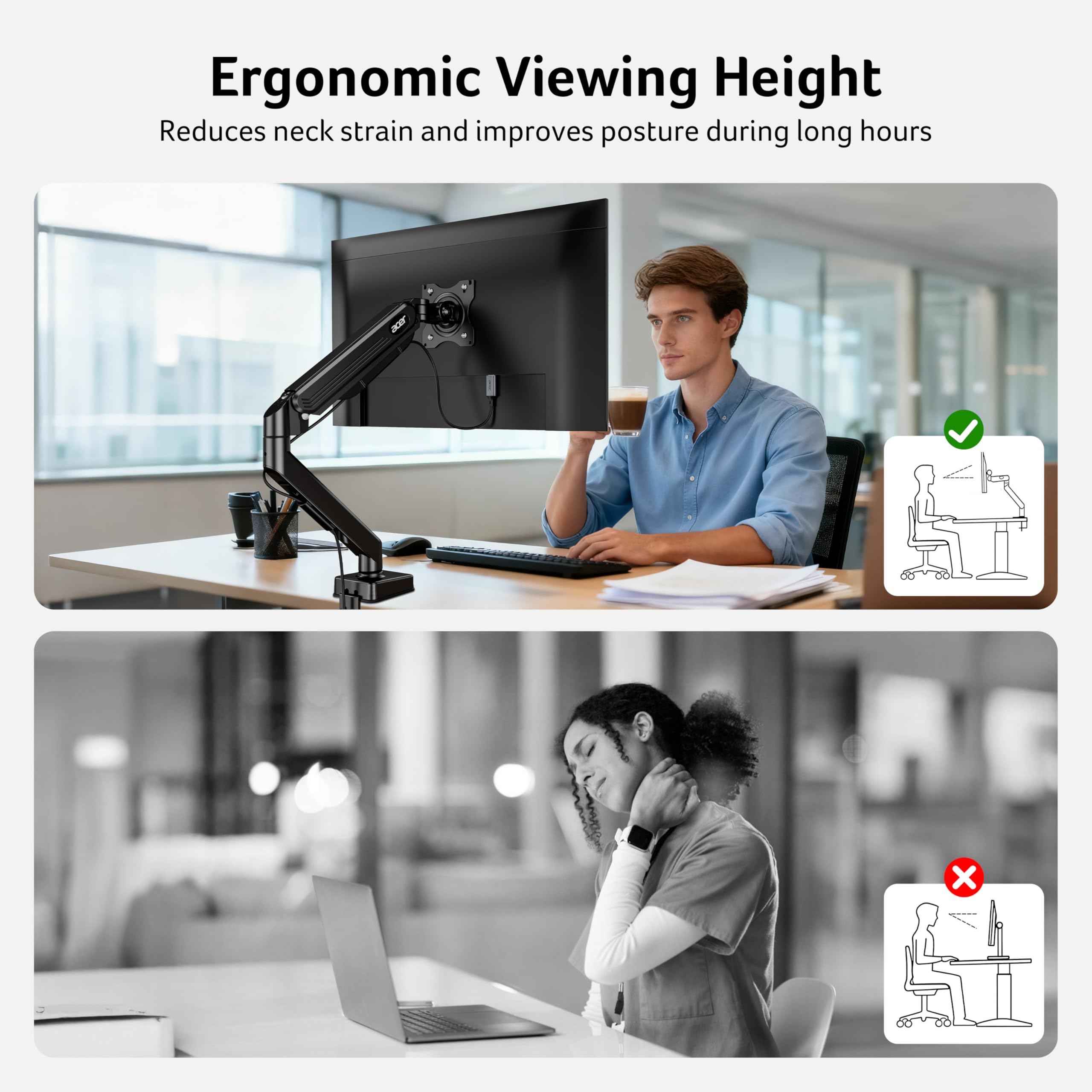 Single Monitor Arm Mount with Gas Spring Height Adjustment