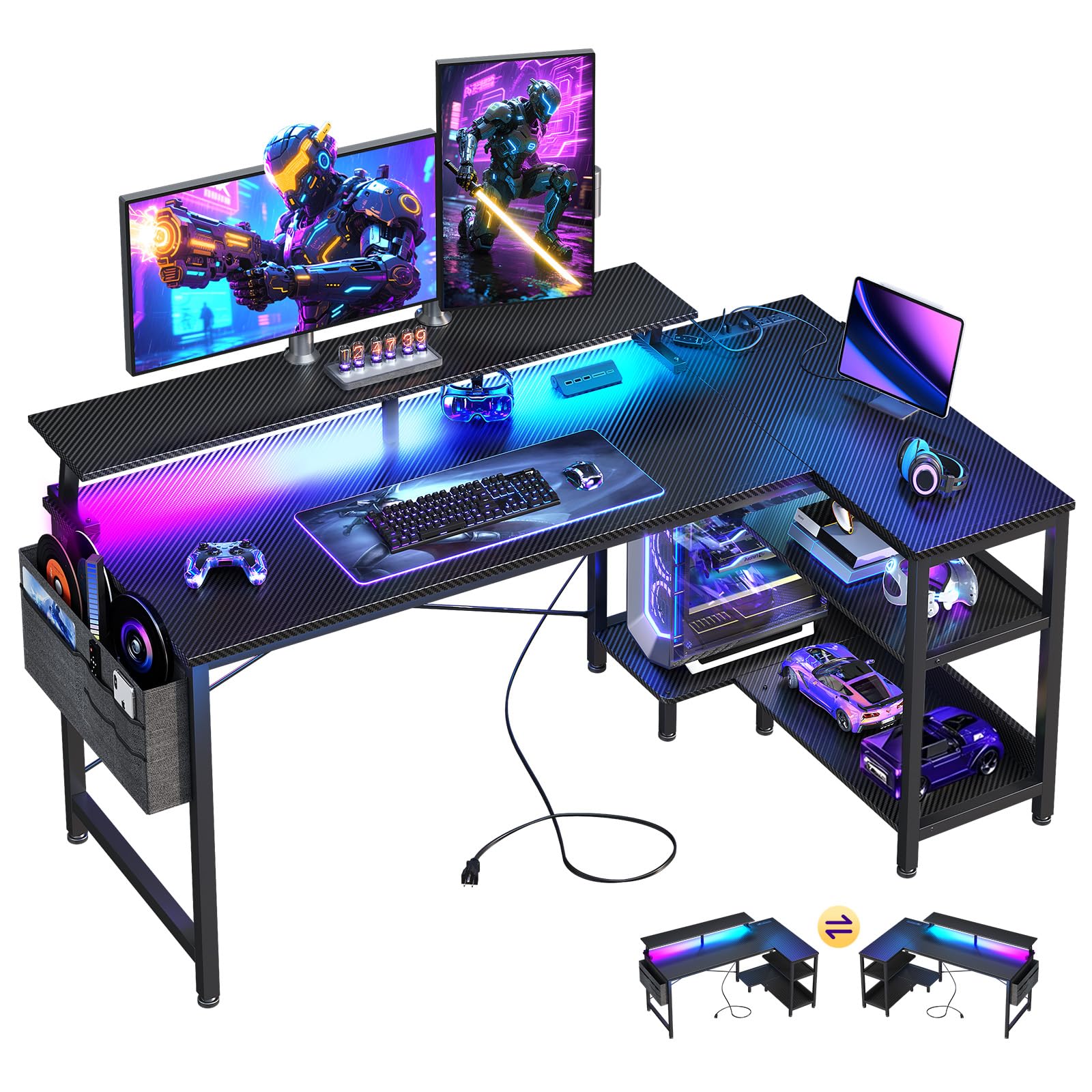 ODK Small L Shaped Desk-USB Port & LED Lights