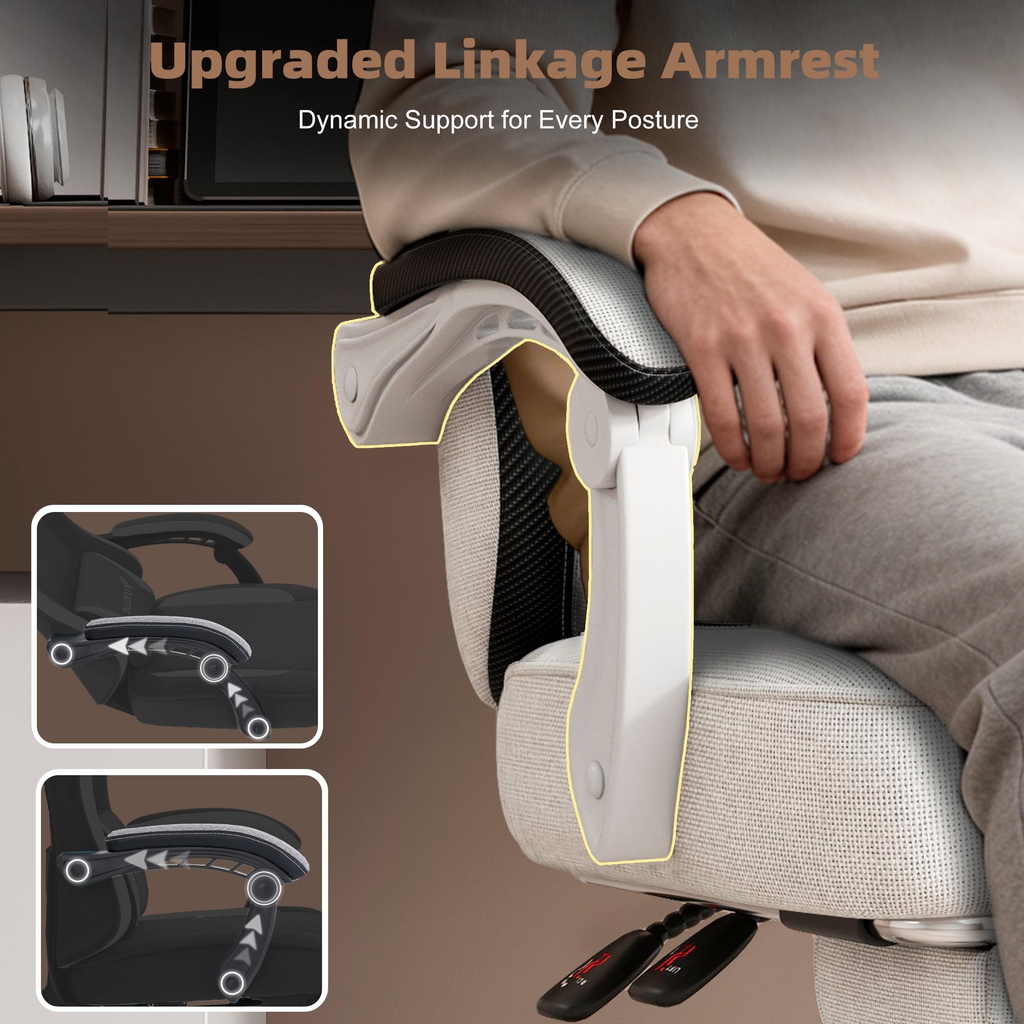 Fabric Reclining Gaming Chair with Footrest and Lumbar Support