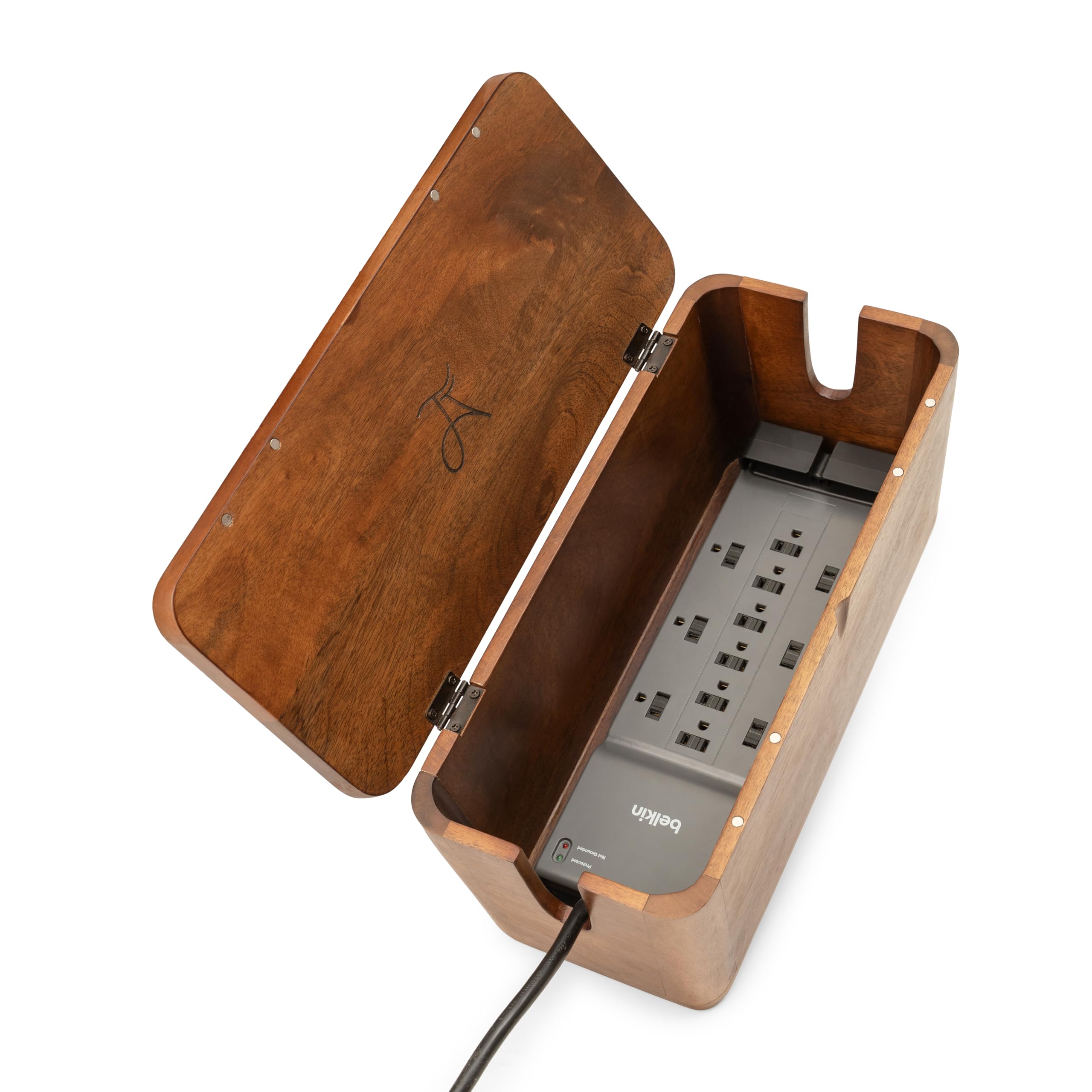 Wood Cable Management Box with Desk Wire Organizer