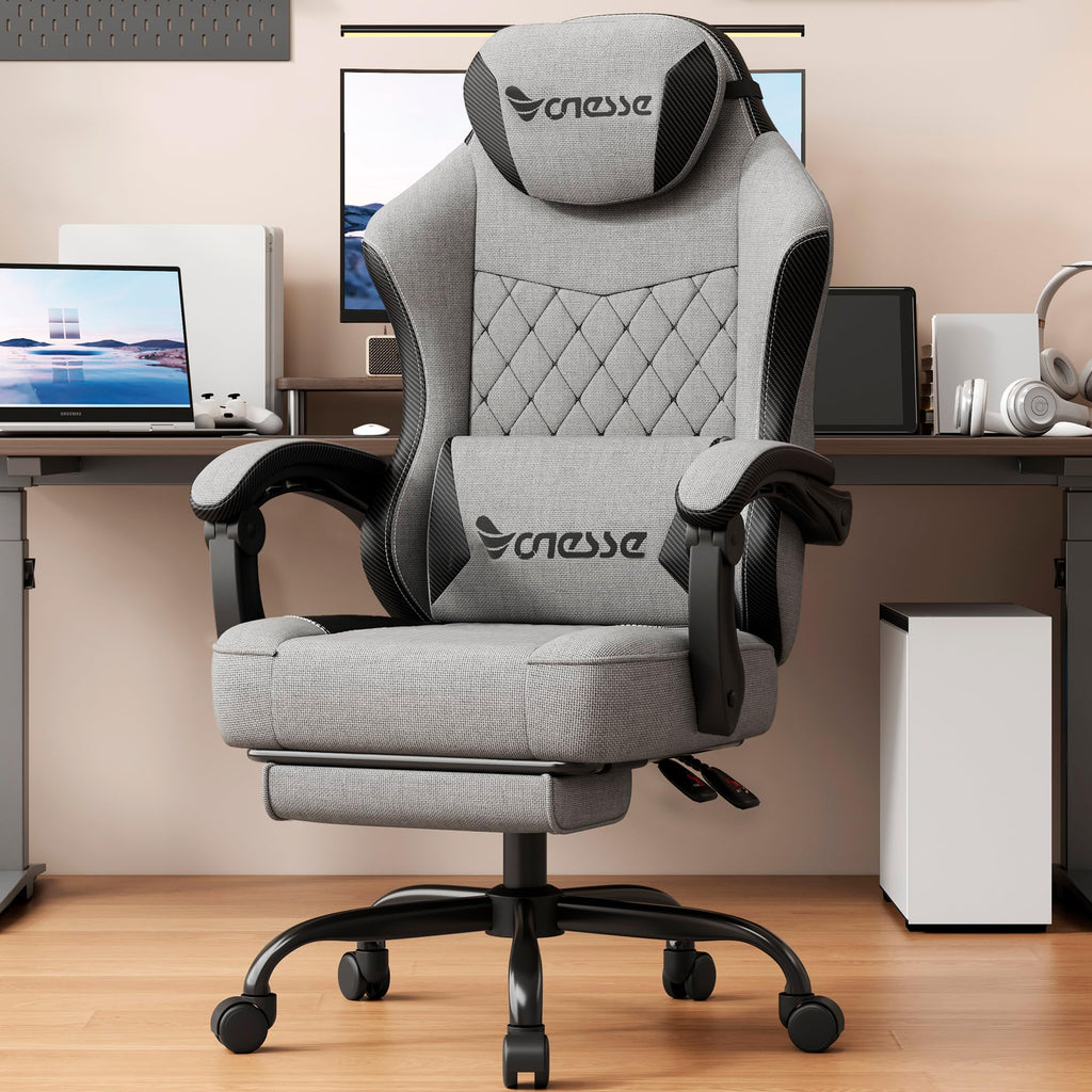 Fabric Reclining Gaming Chair with Footrest and Lumbar Support