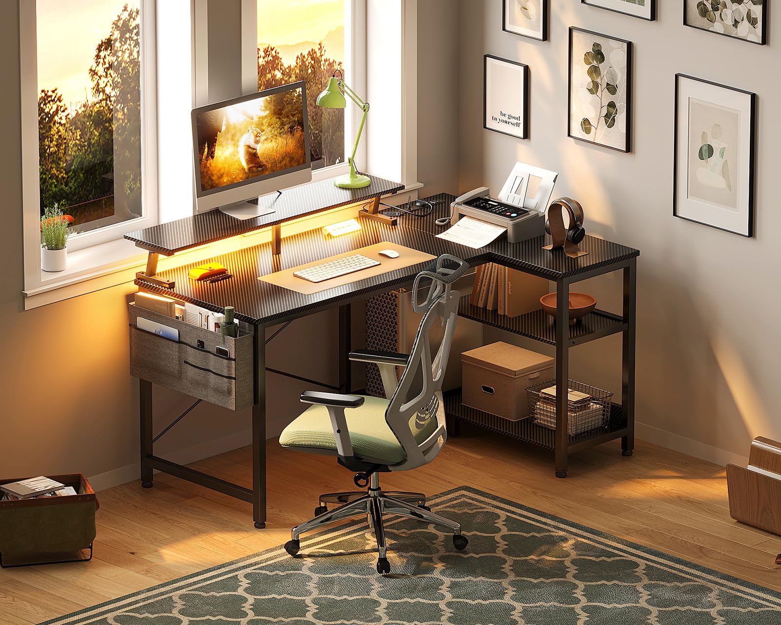ODK Small L Shaped Desk-USB Port & LED Lights