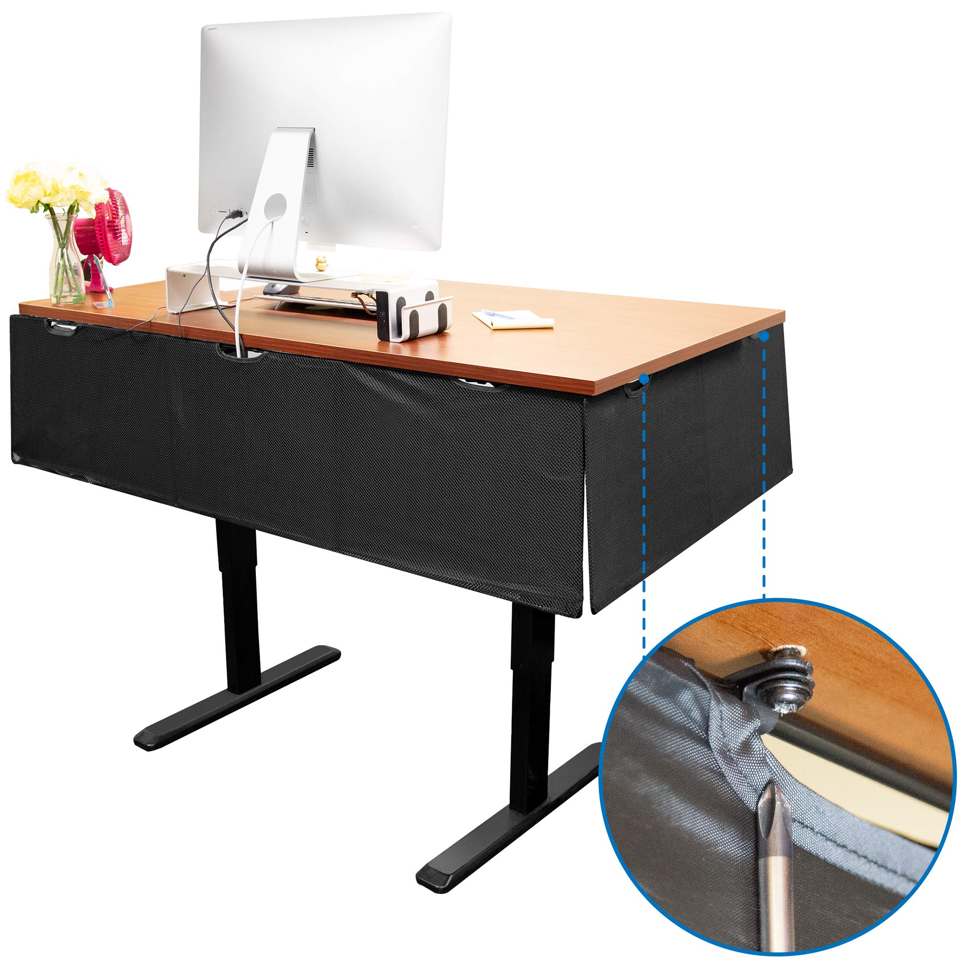 Under Desk Cable Organizer Panel with Mesh Storage Pockets