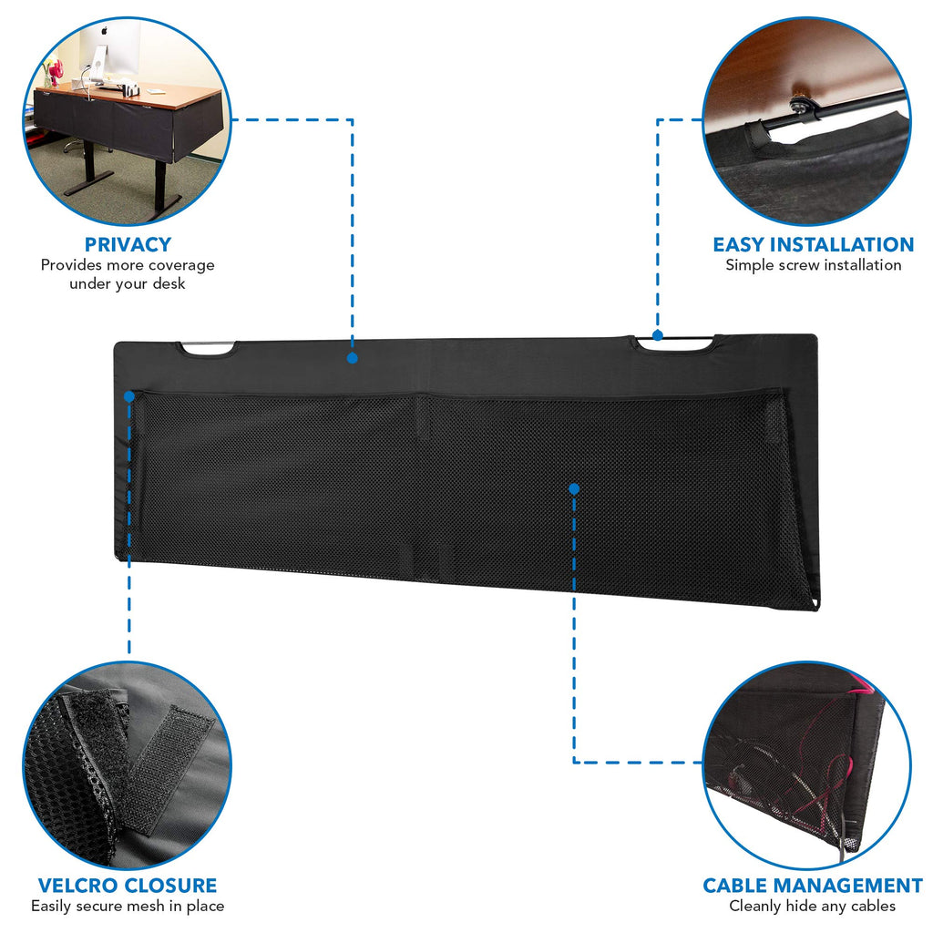 Under Desk Cable Organizer Panel with Mesh Storage Pockets