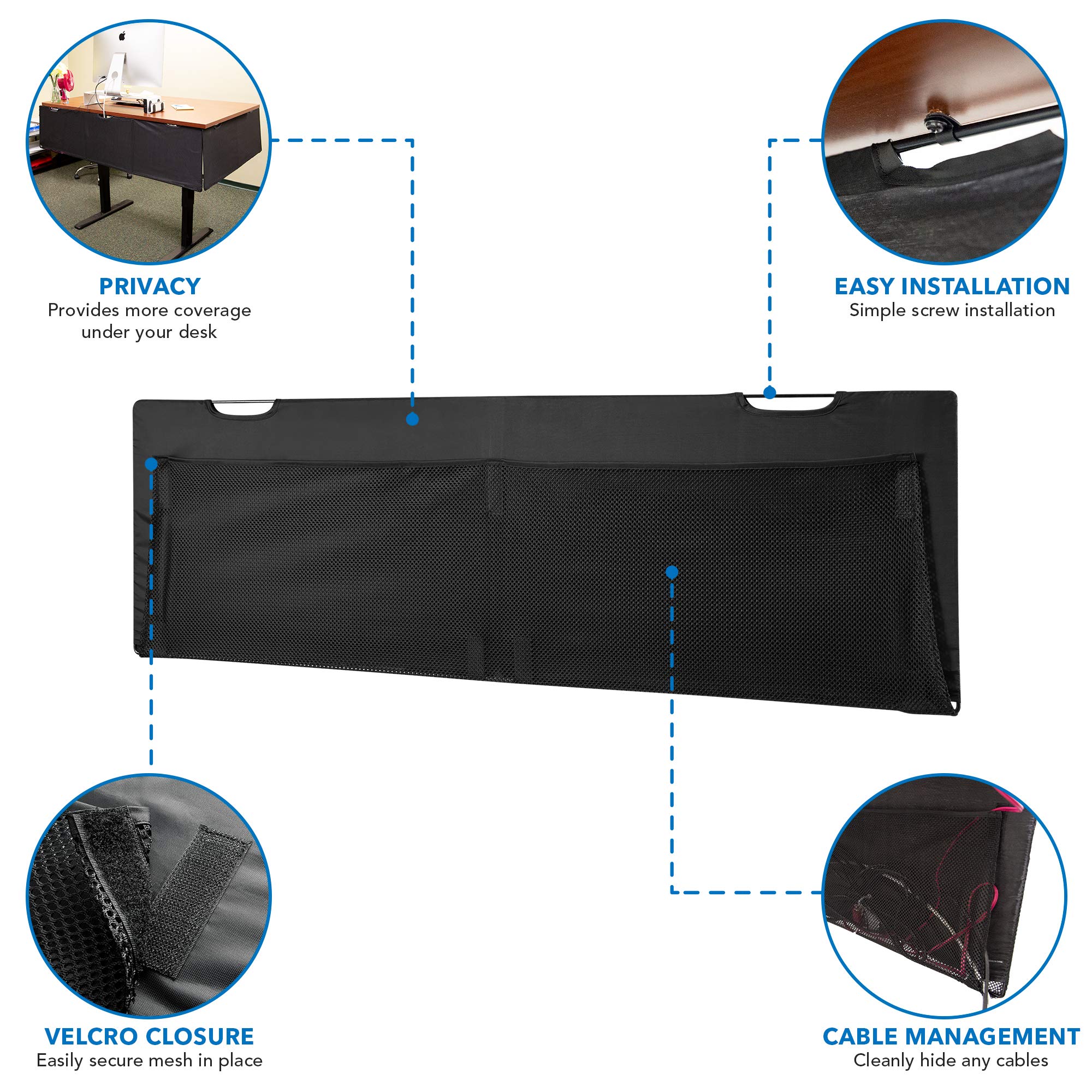 Under Desk Cable Organizer Panel with Mesh Storage Pockets