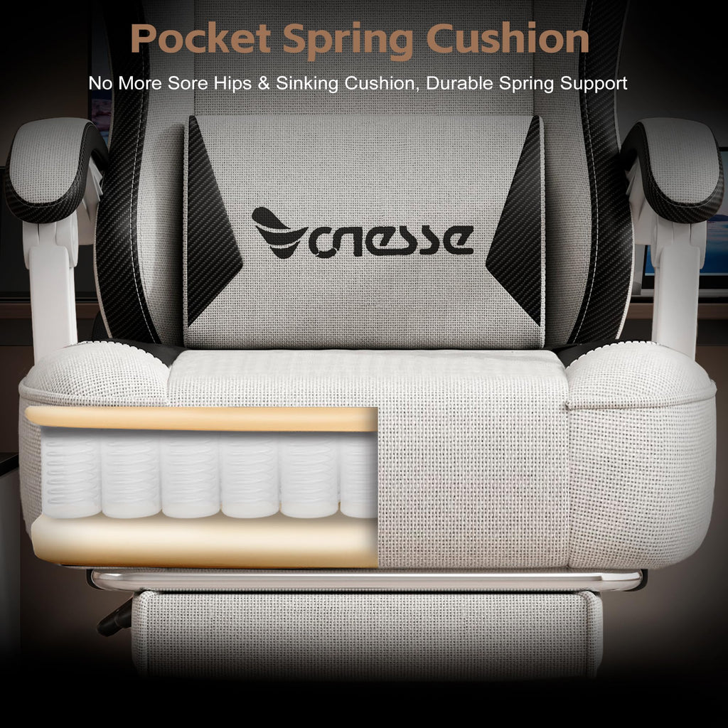 Fabric Reclining Gaming Chair with Footrest and Lumbar Support
