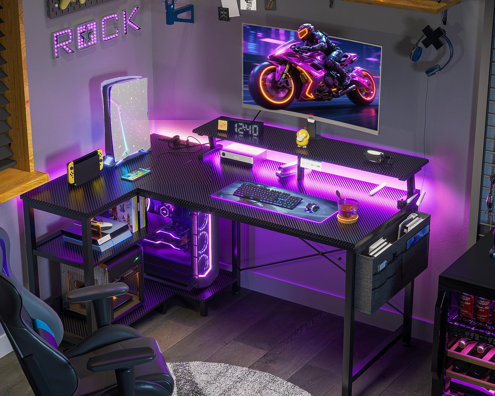 ODK Small L Shaped Desk-USB Port & LED Lights