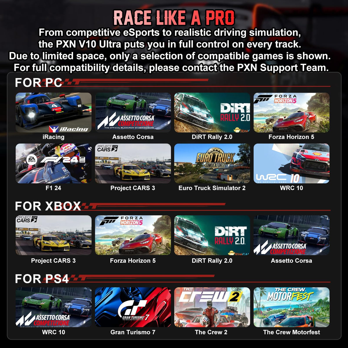 PXN V10 Ultra Direct Drive Racing Wheel, 3.2Nm Force Feedback