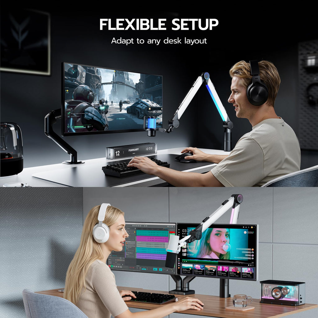 RGB Adjustable Microphone Boom Arm for Gaming Streaming