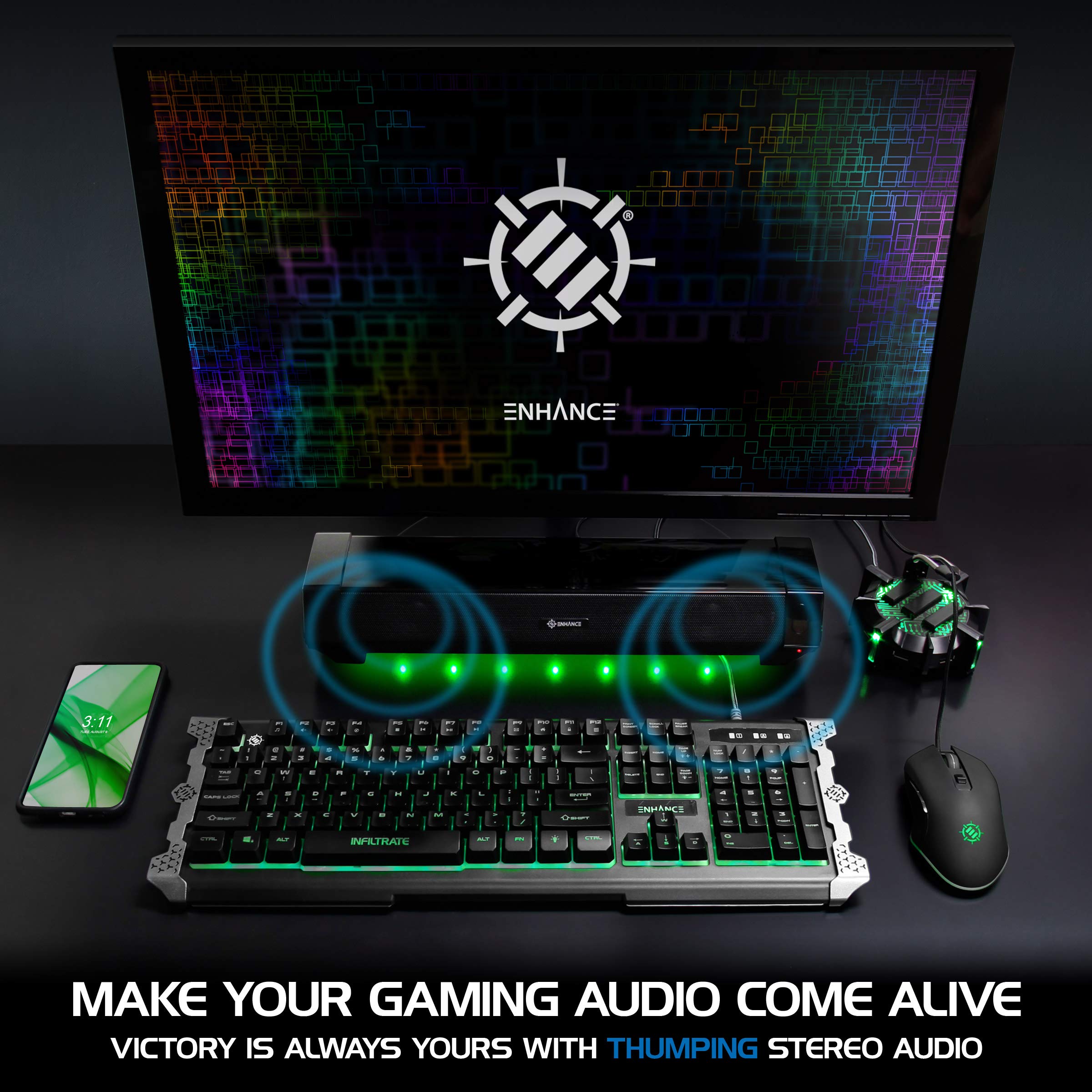 40W RGB Gaming Soundbar Speaker with Hi-Fi Audio