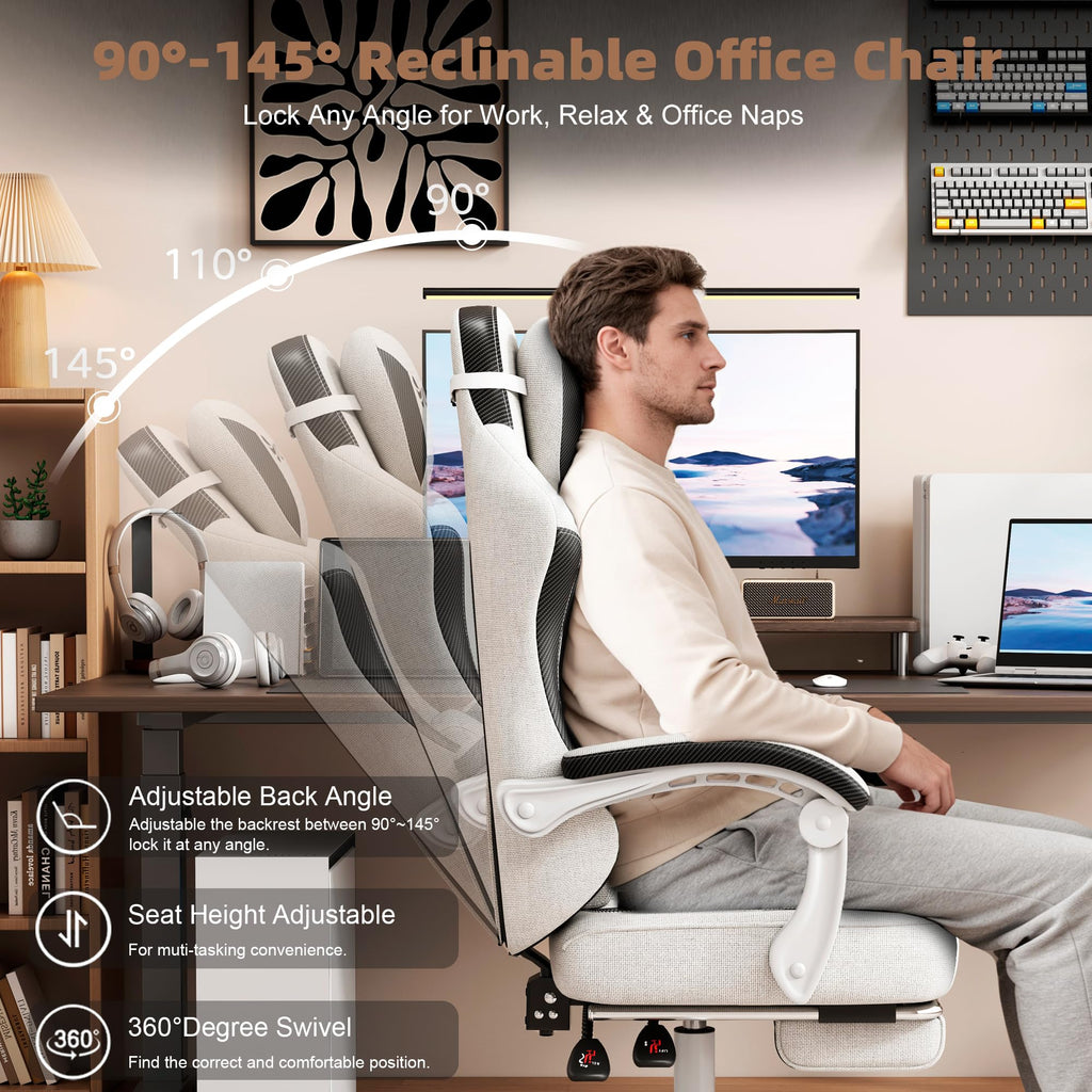 Fabric Reclining Gaming Chair with Footrest and Lumbar Support