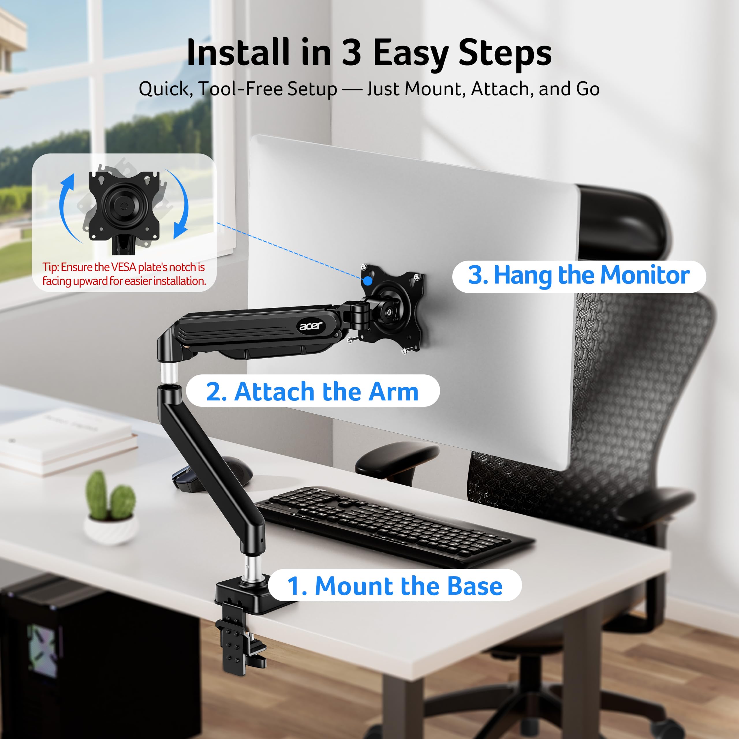 Single Monitor Arm Mount with Gas Spring Height Adjustment