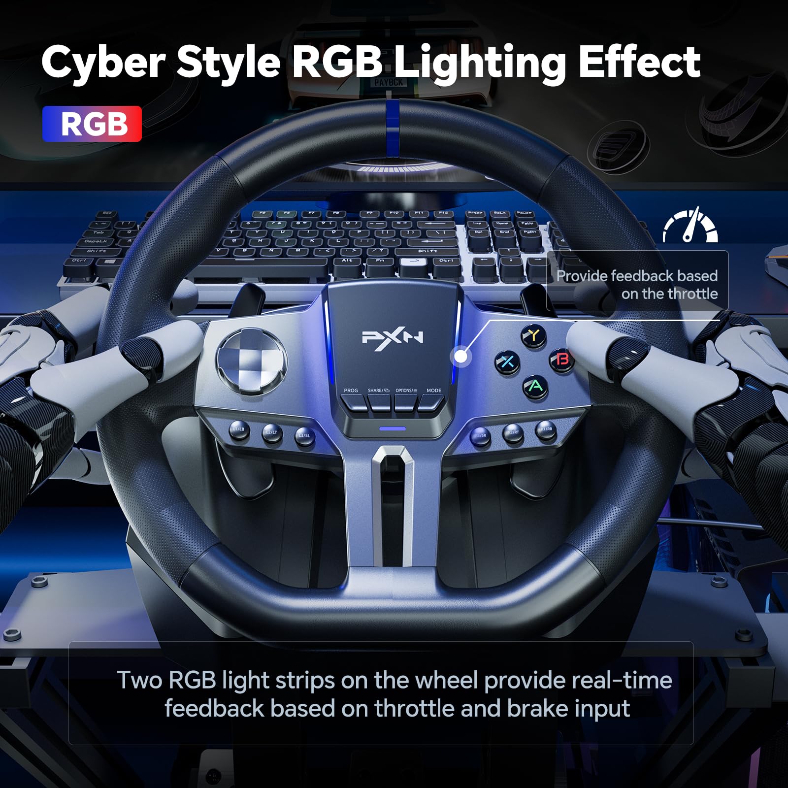 PXN V9 GEN2 Gaming Steering Wheel for PC, Xbox & PS4