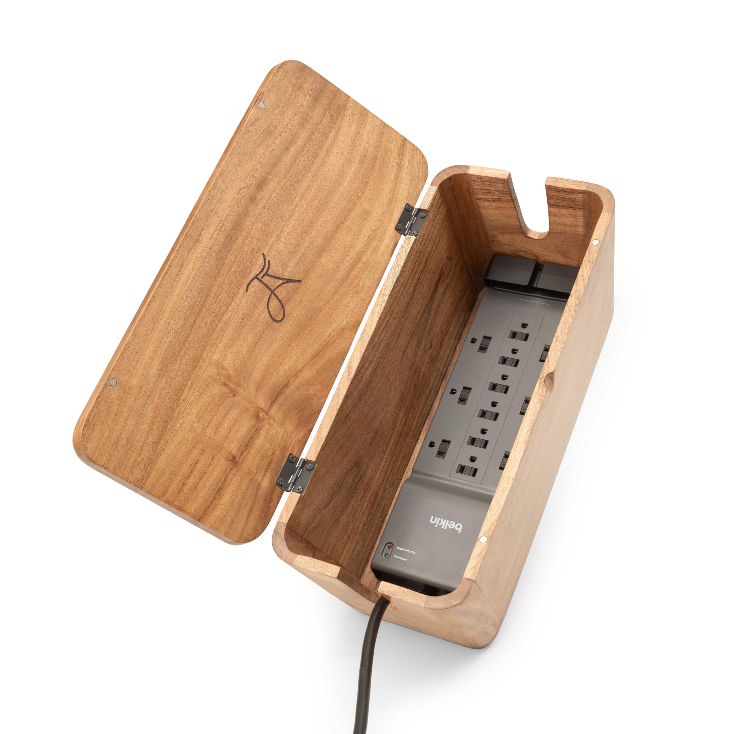 Wood Cable Management Box with Desk Wire Organizer
